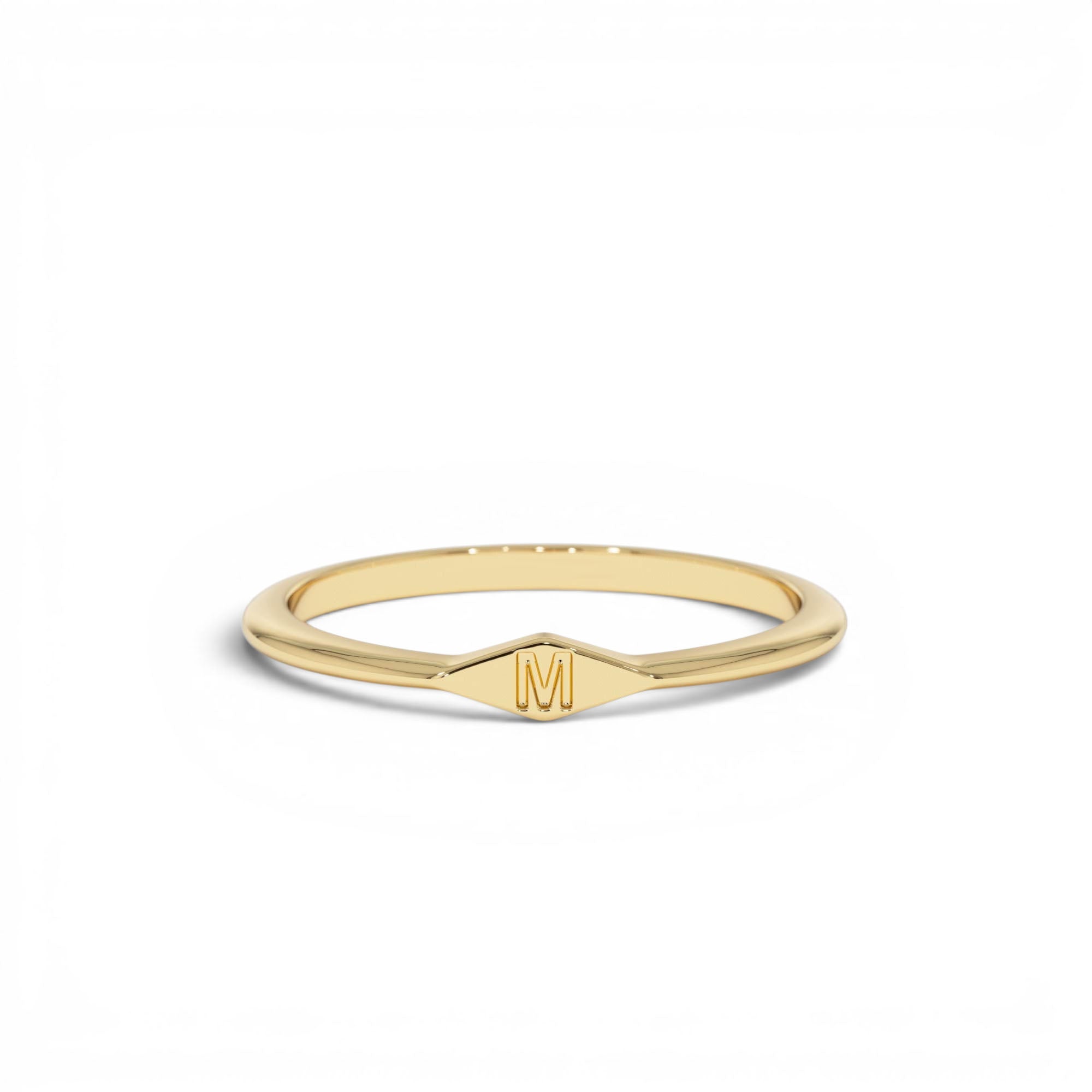 14K Gold Diamond Shape Initial Ring by Orlina Fine