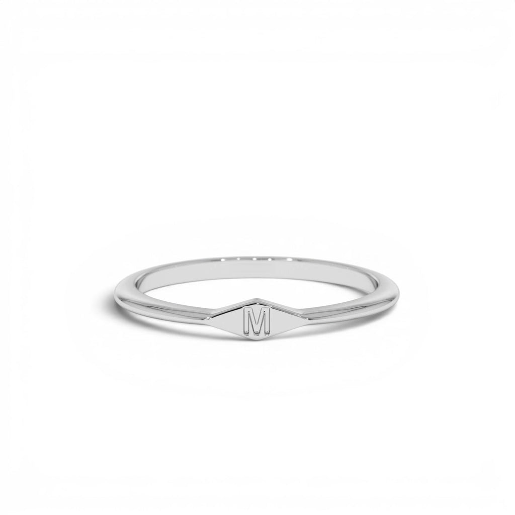 14K Gold Diamond Shape Initial Ring - view 3