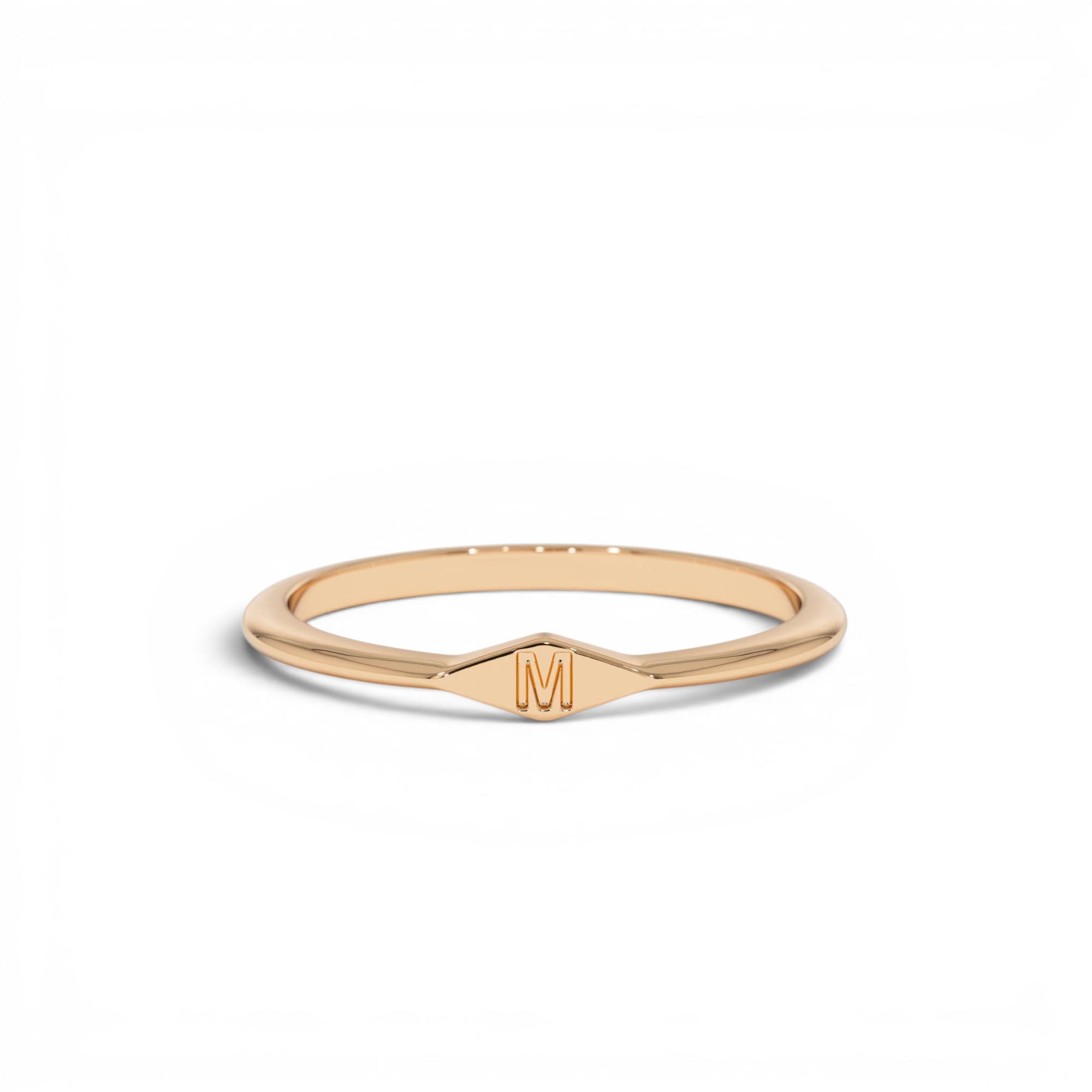 14K Gold Diamond Shape Initial Ring - view 2