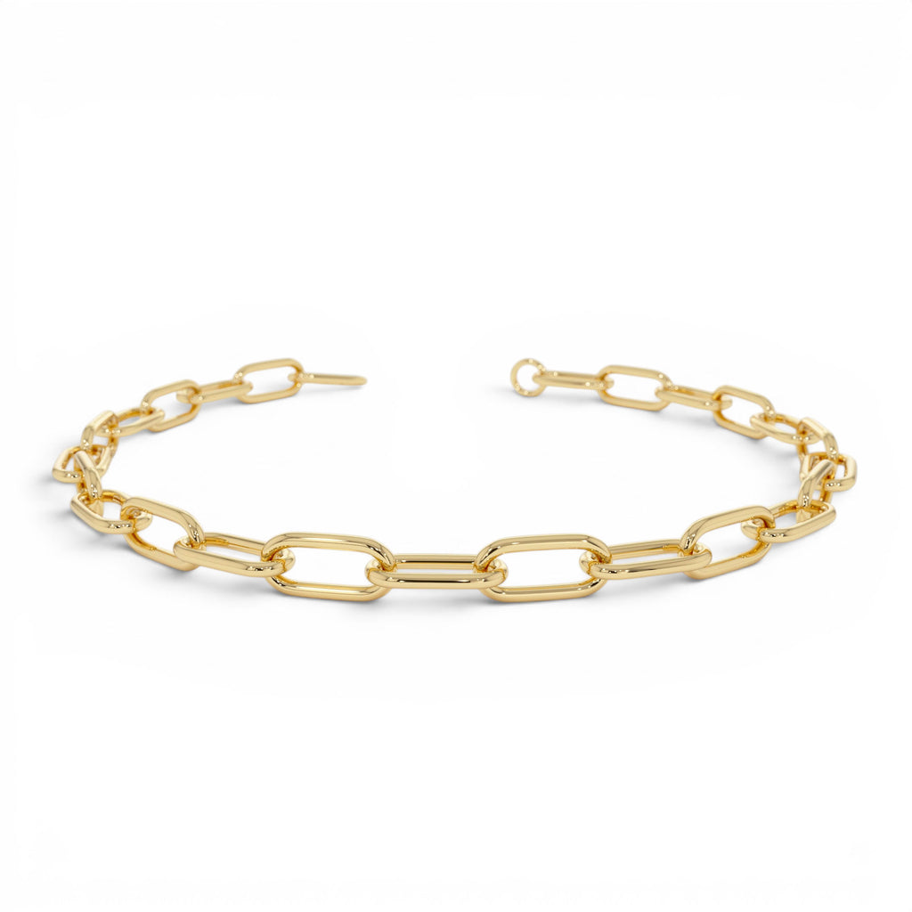 14K Gold 8MM Paperclip Chain Bracelet by Orlina Fine