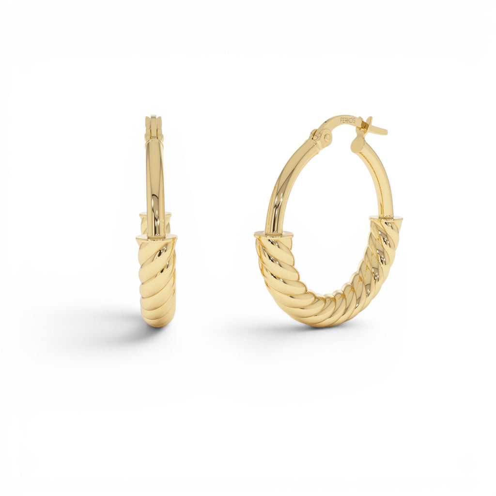 14K Twist Rope Hoop Earrings, Medium Gold Hoops by Orlina Fine