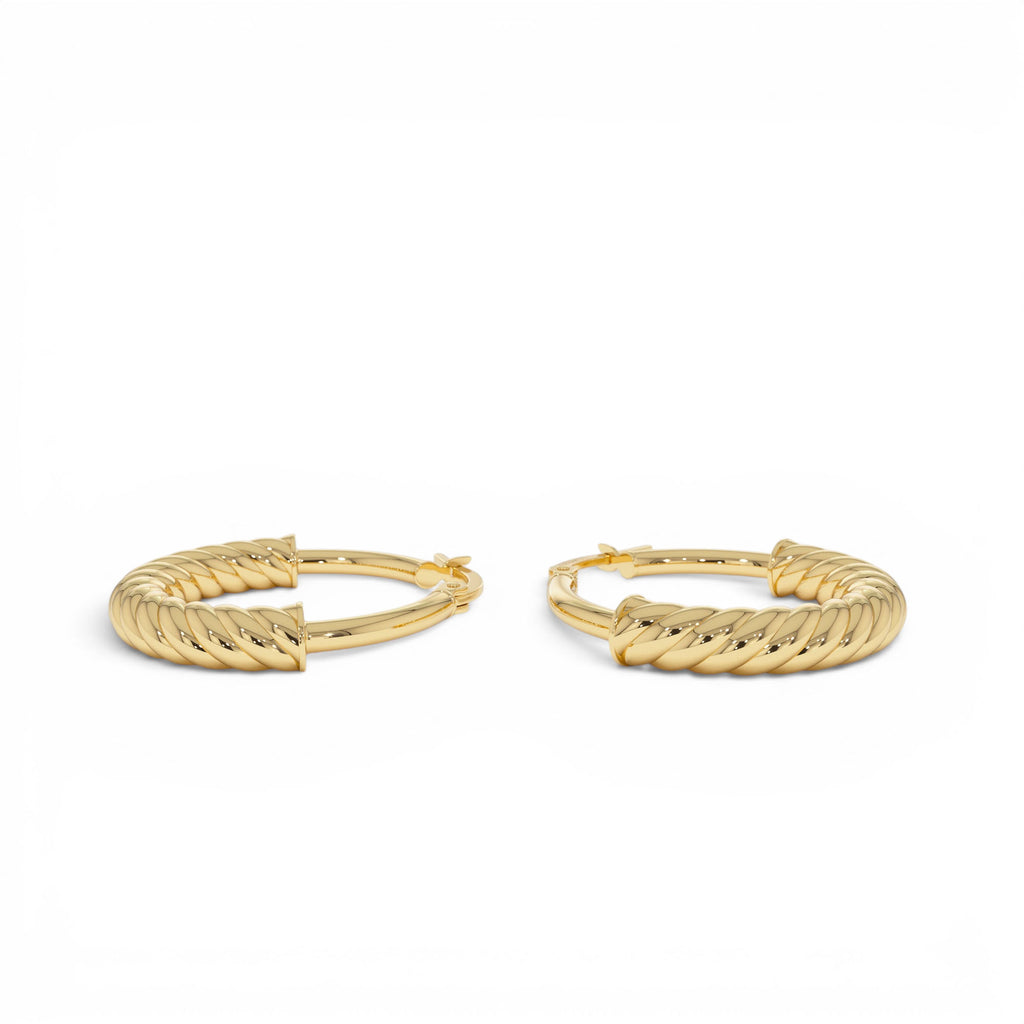 14K Twist Rope Hoop Earrings, Medium Gold Hoops - view 2