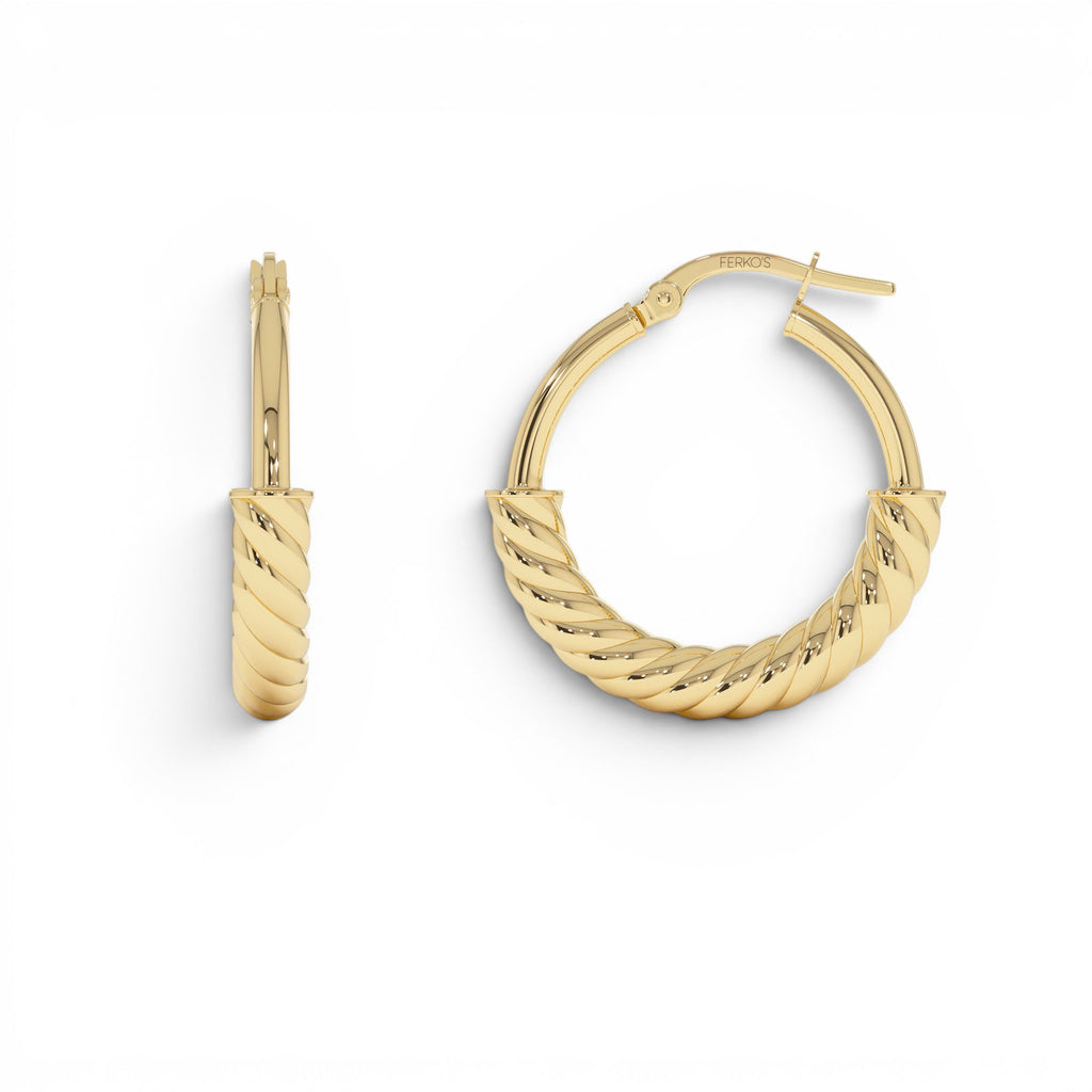 14K Twist Rope Hoop Earrings, Medium Gold Hoops - view 3