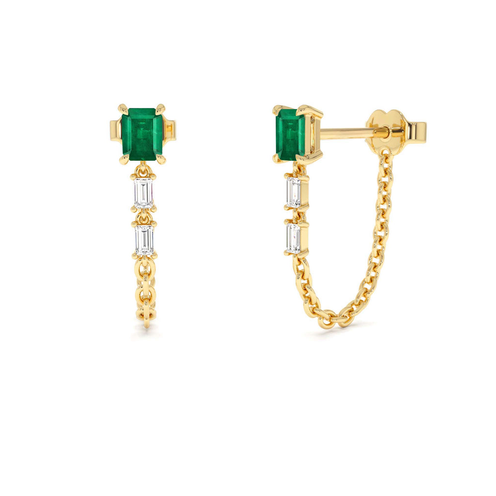 14k Emerald Cut Drop Linked Earrings by Orlina Fine