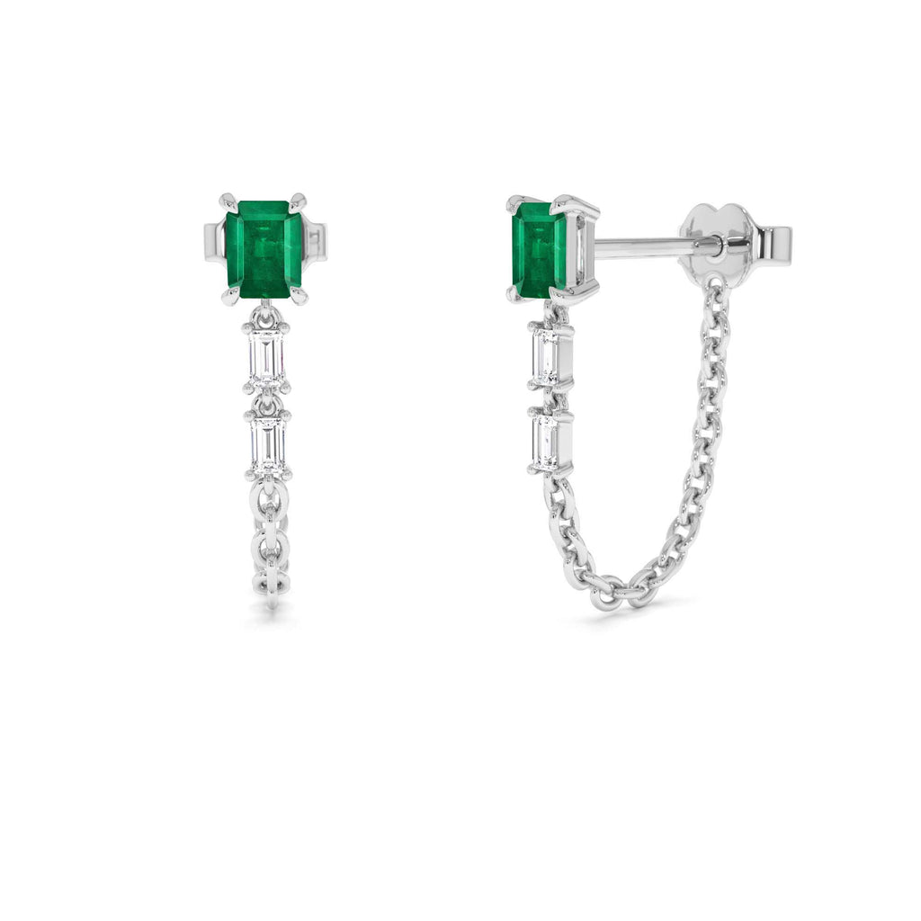 14k Emerald Cut Drop Linked Earrings - view 2