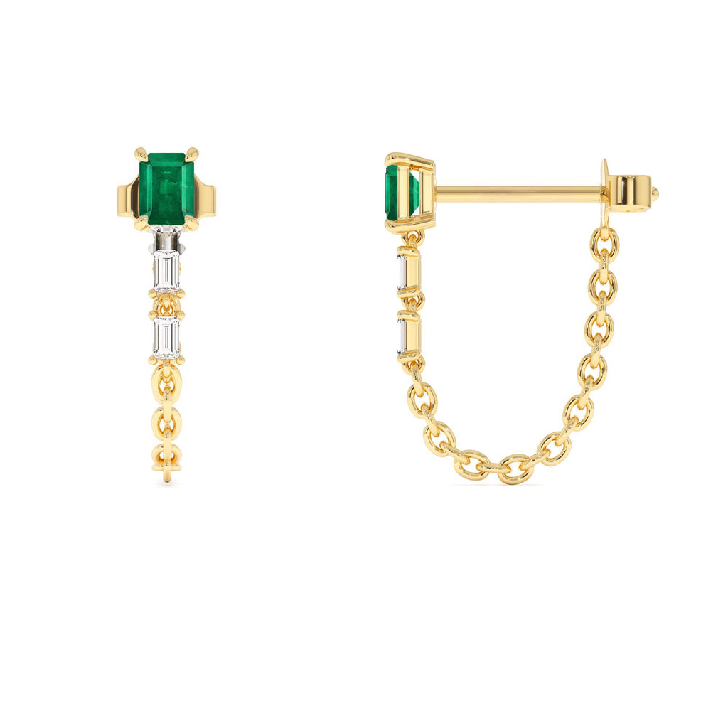 14k Emerald Cut Drop Linked Earrings - view 3