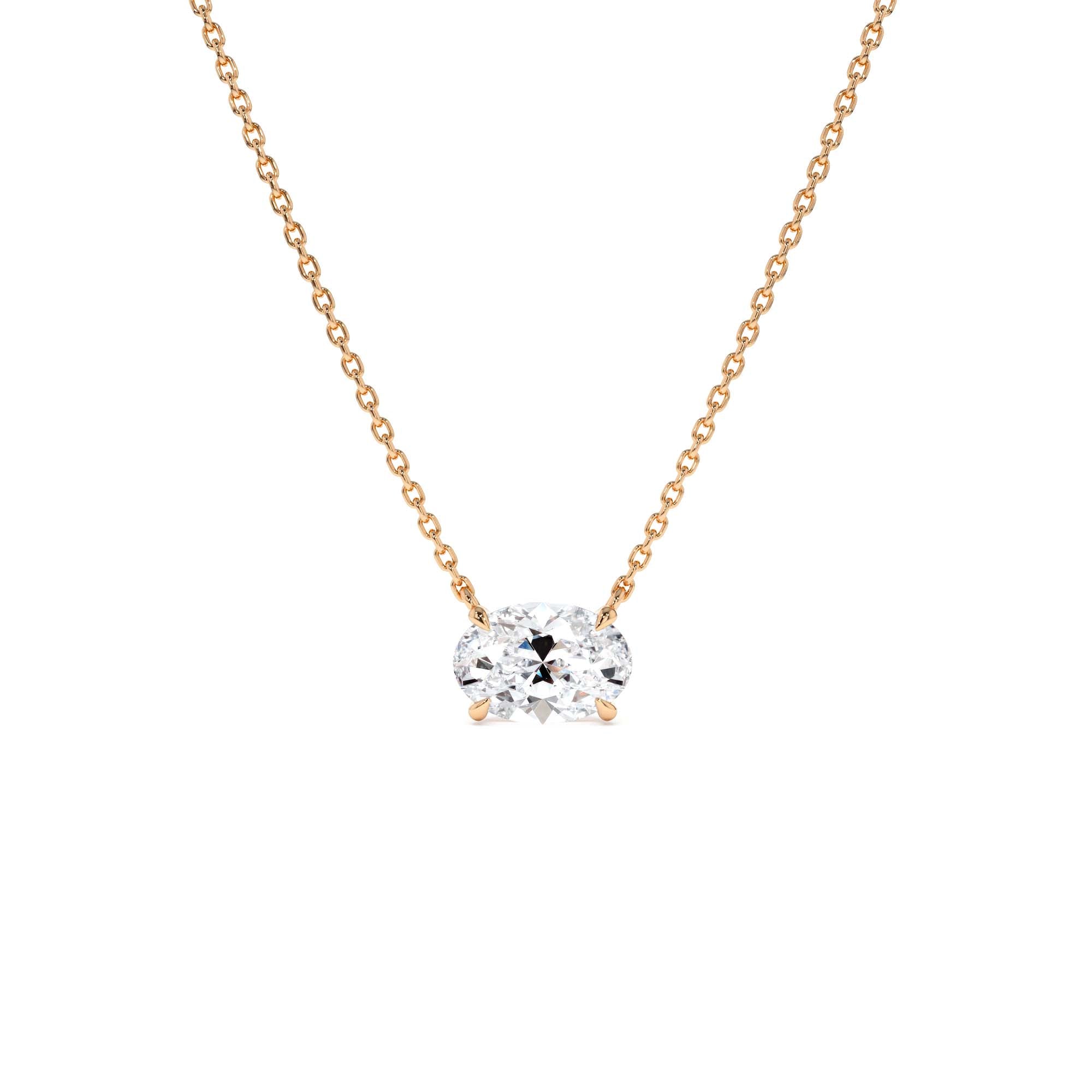 1.00 Ctw 14k Prong Setting Oval Shape Lab Grown Diamond Solitaire Necklace - view 3