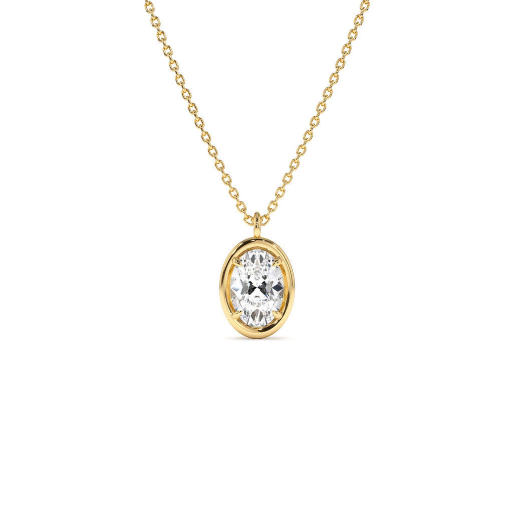 1.00 CTW 14K Bezel Setting Oval Shaped Lab Grown Diamond Charm Necklace by Orlina Fine