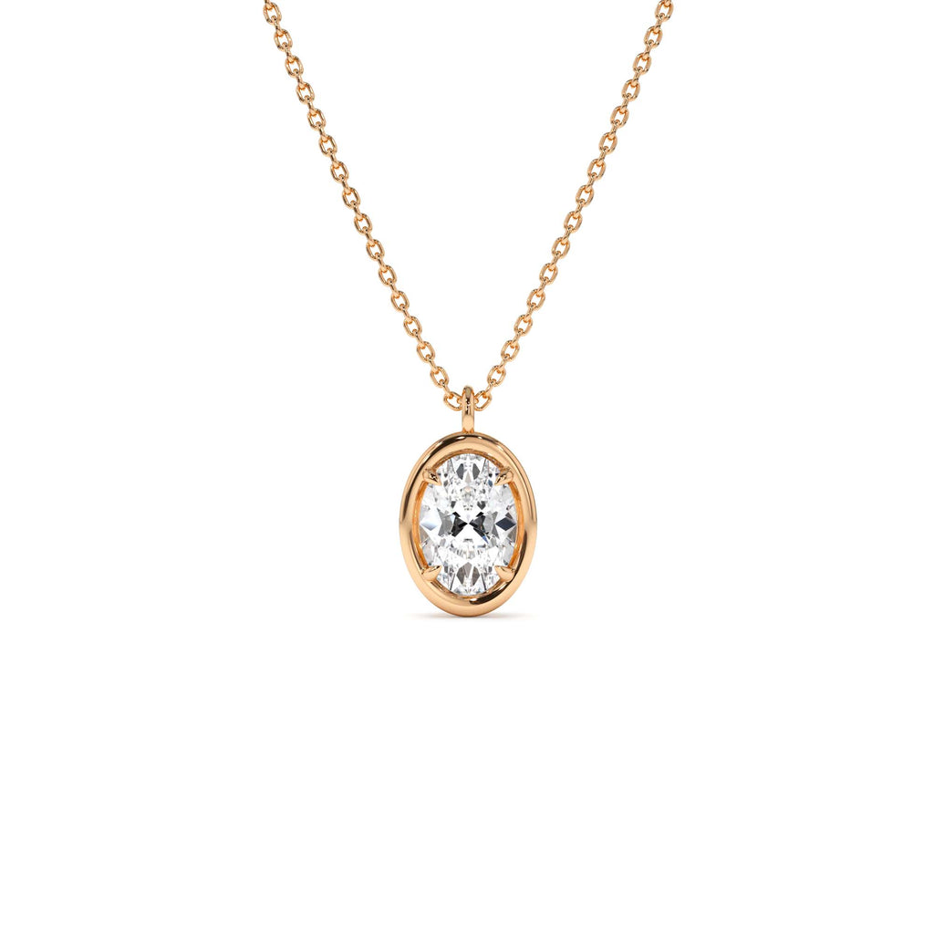 1.00 Ctw 14k Bezel Setting Oval Shaped Lab Grown Diamond Charm Necklace - view 3
