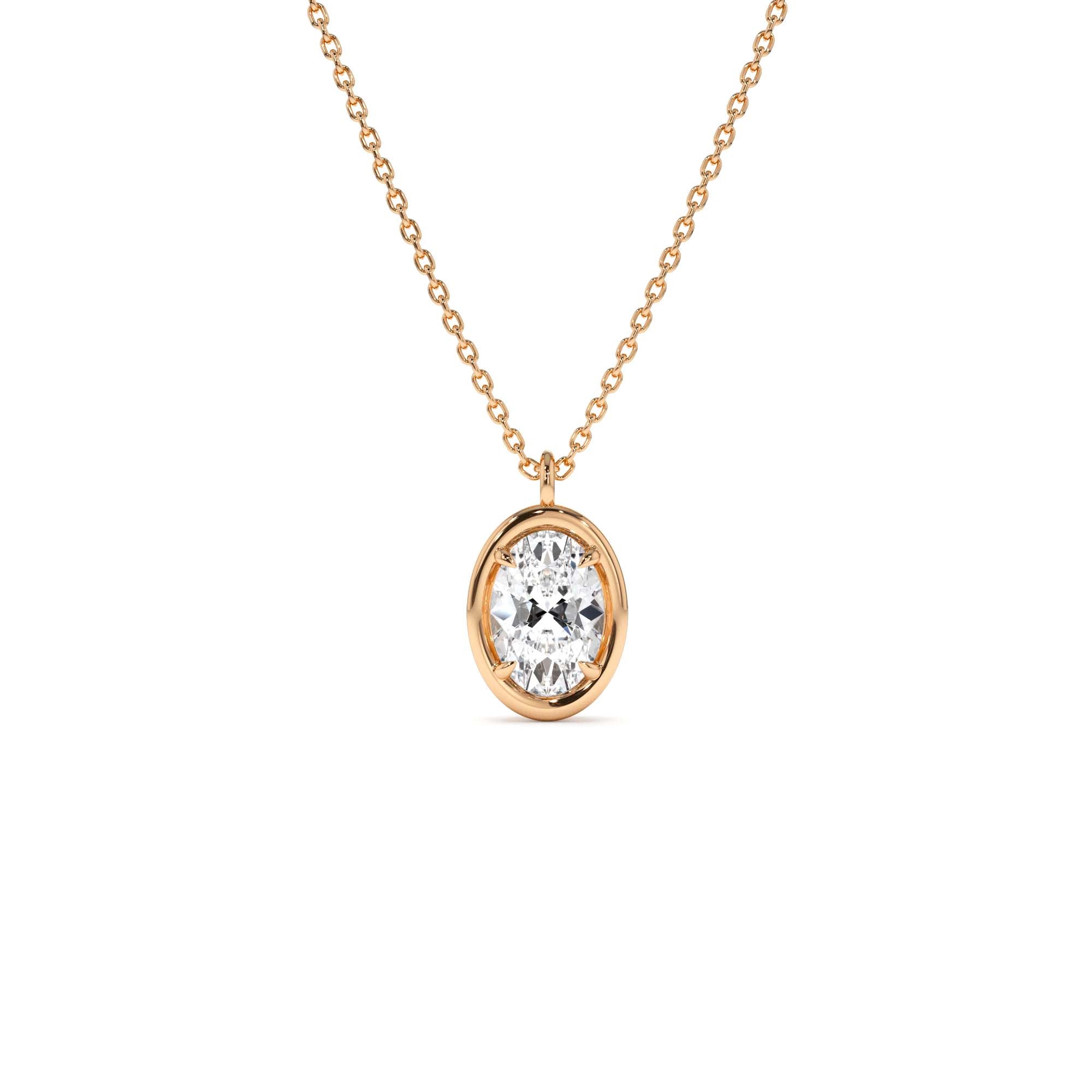 1.00 Ctw 14k Bezel Setting Oval Shaped Lab Grown Diamond Charm Necklace - view 3