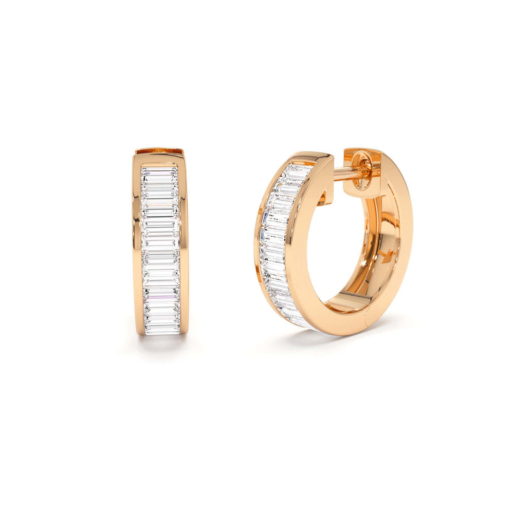 14k Channel Set Baguette Diamond Hoop Earrings - view 2