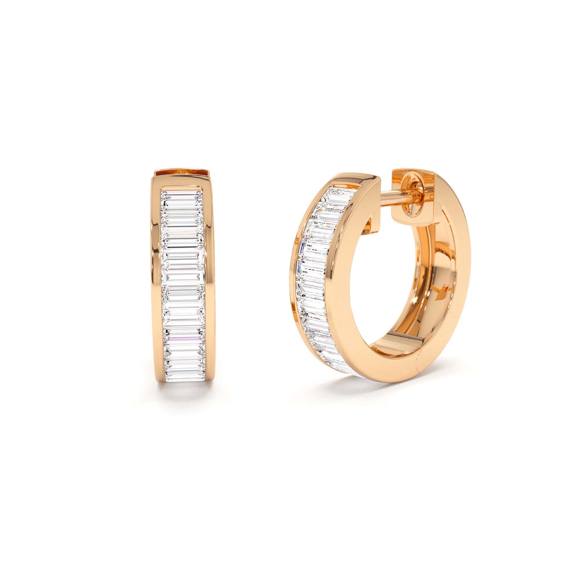 14k Channel Set Baguette Diamond Hoop Earrings - view 2