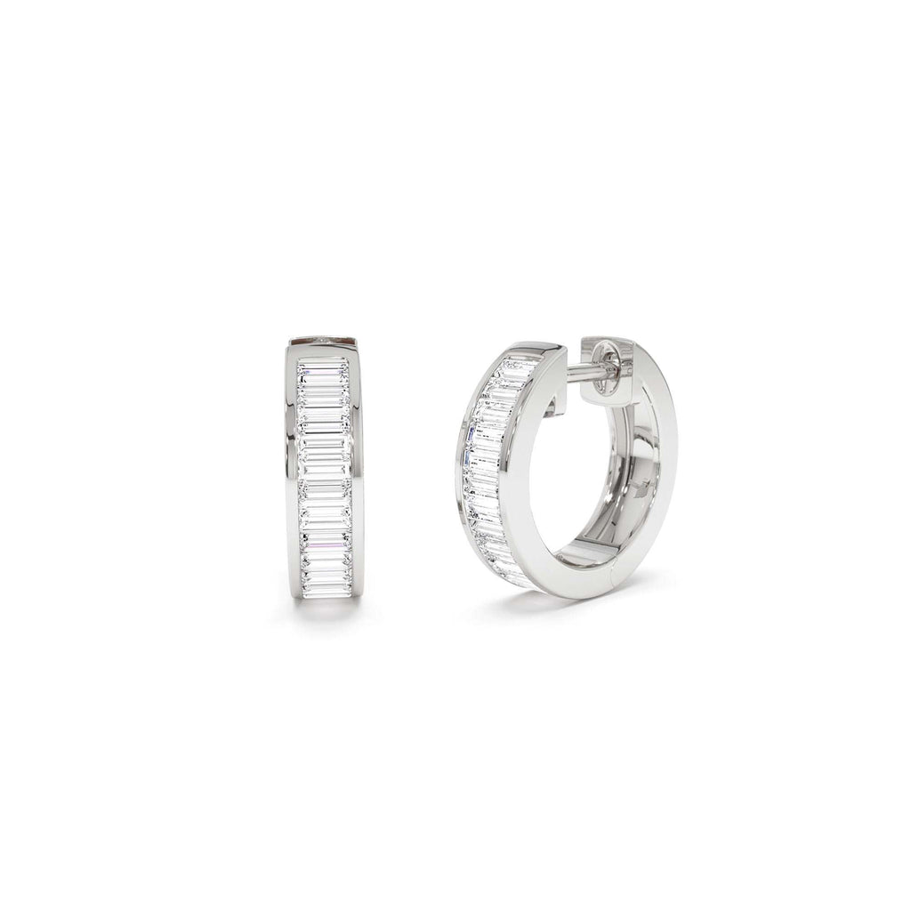 14k Channel Set Baguette Diamond Hoop Earrings - view 3