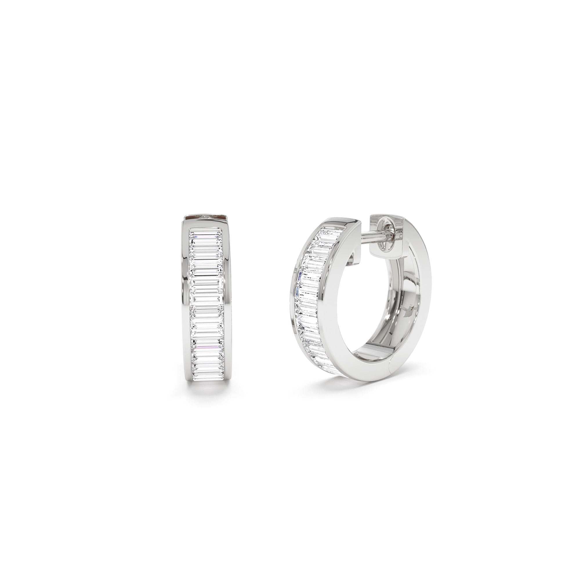 14k Channel Set Baguette Diamond Hoop Earrings - view 3
