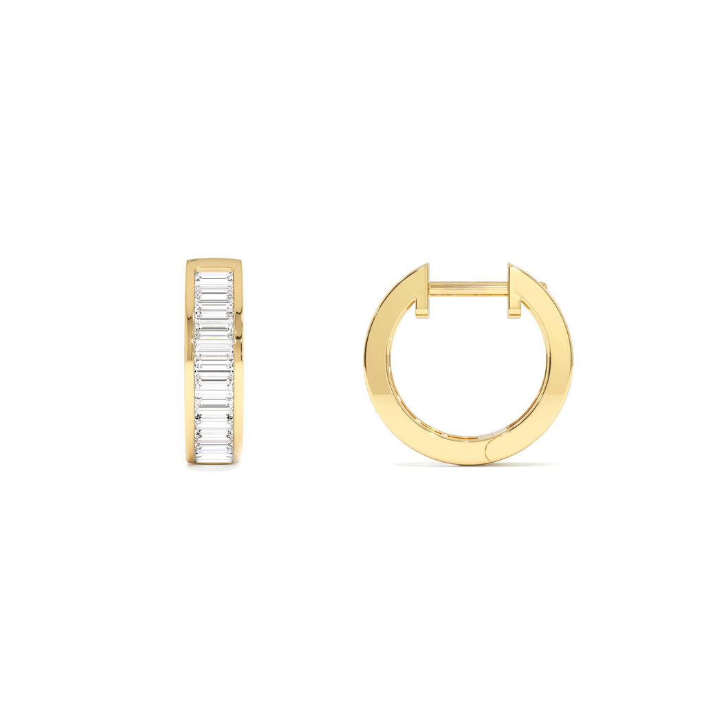 14k Channel Set Baguette Diamond Hoop Earrings - view 4