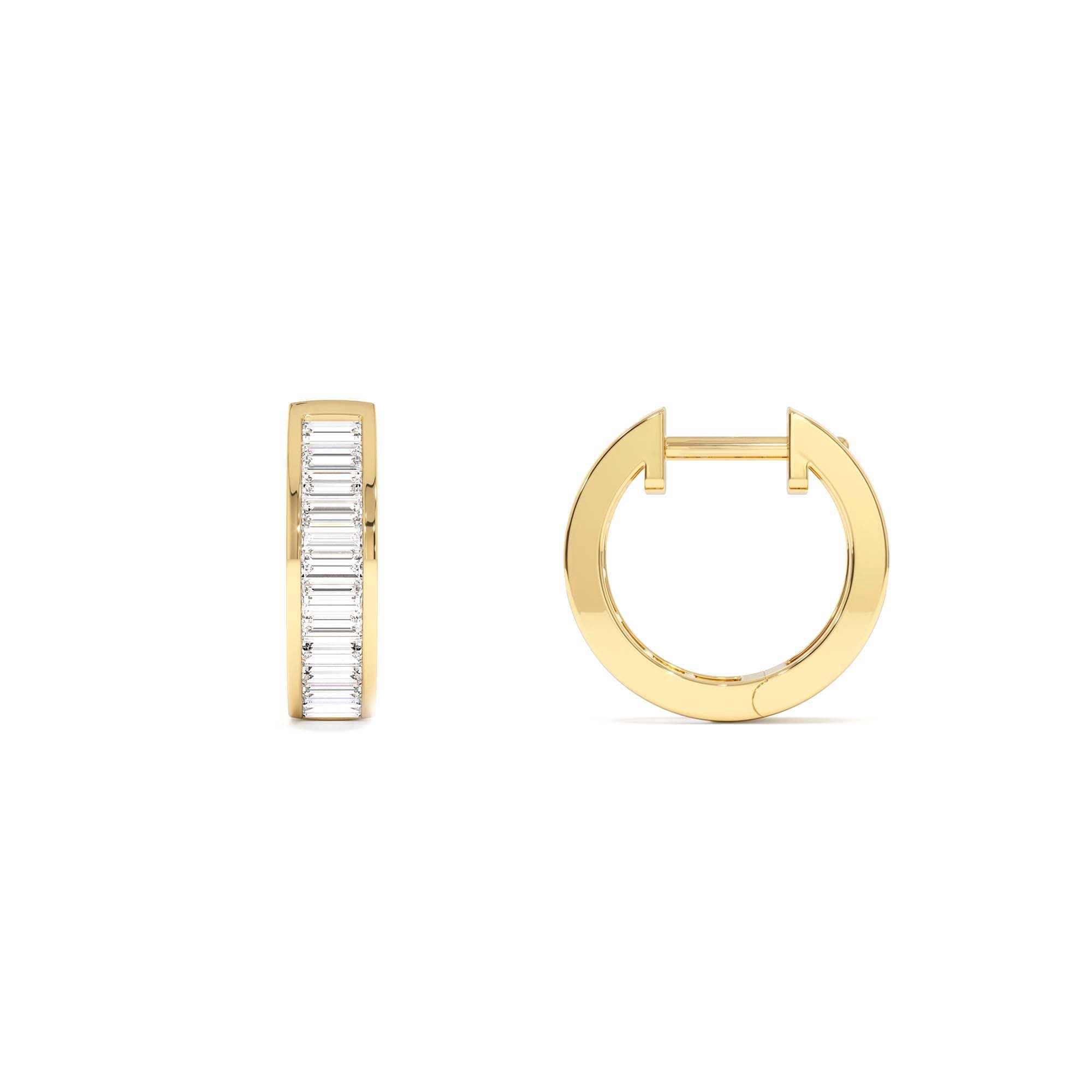 14k Channel Set Baguette Diamond Hoop Earrings - view 4