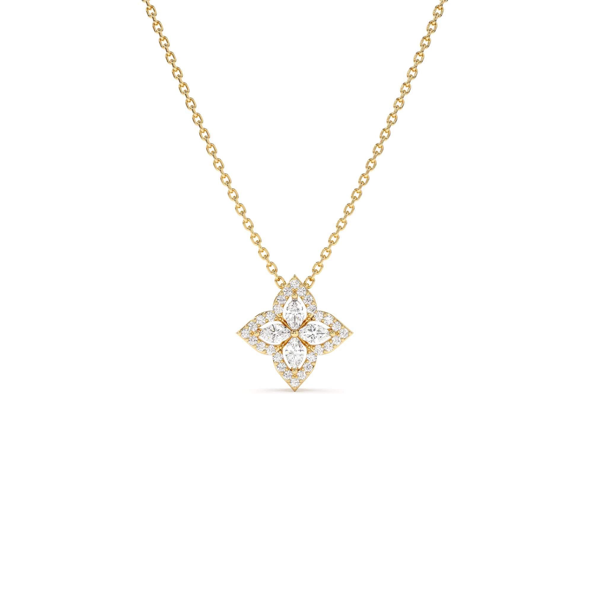 14k Diamond Petal Cluster Pendant Necklace by Orlina Fine