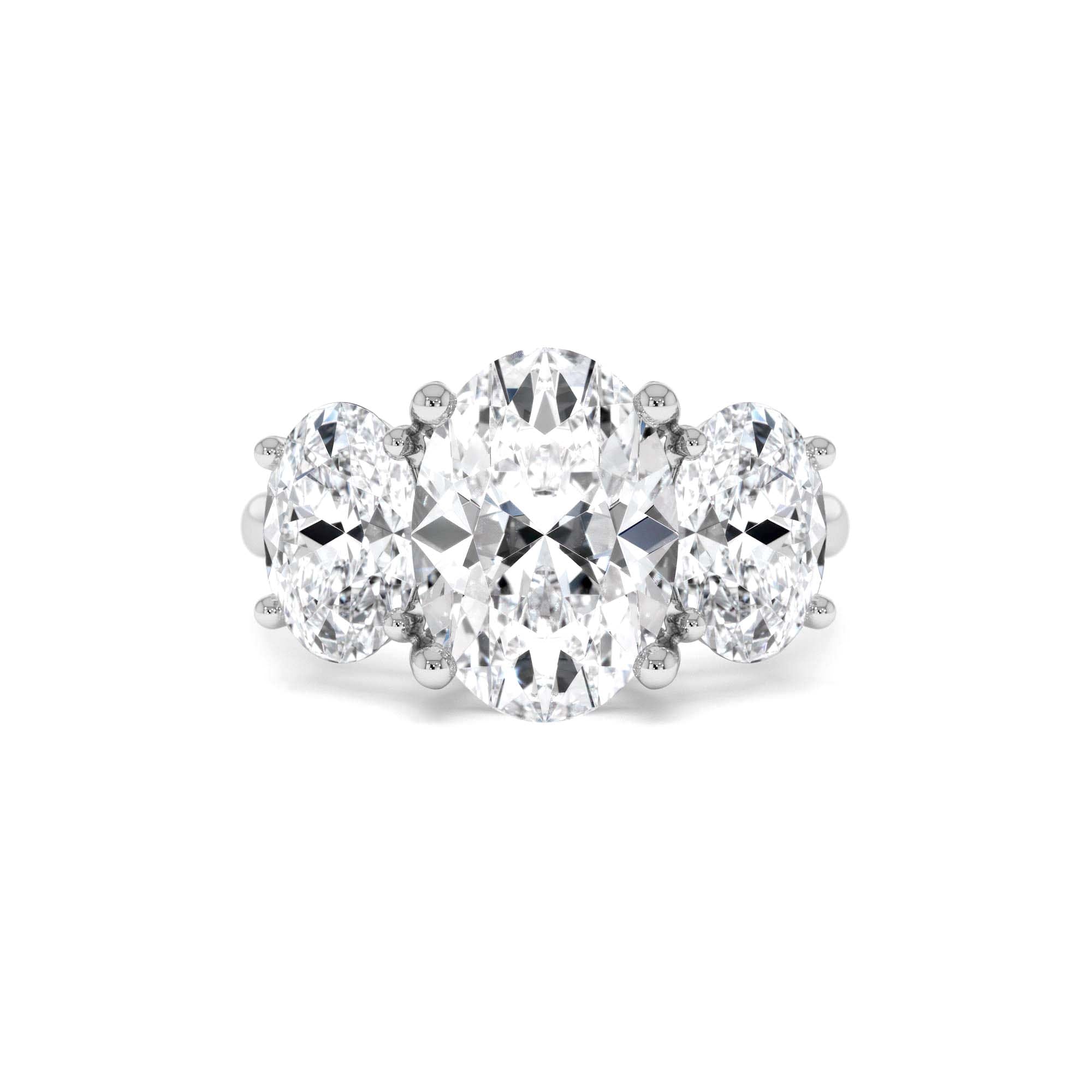 5.15 Ctw 14k Lab Grown Oval Shaped Three-Stone Diamond Engagement Ring - view 3