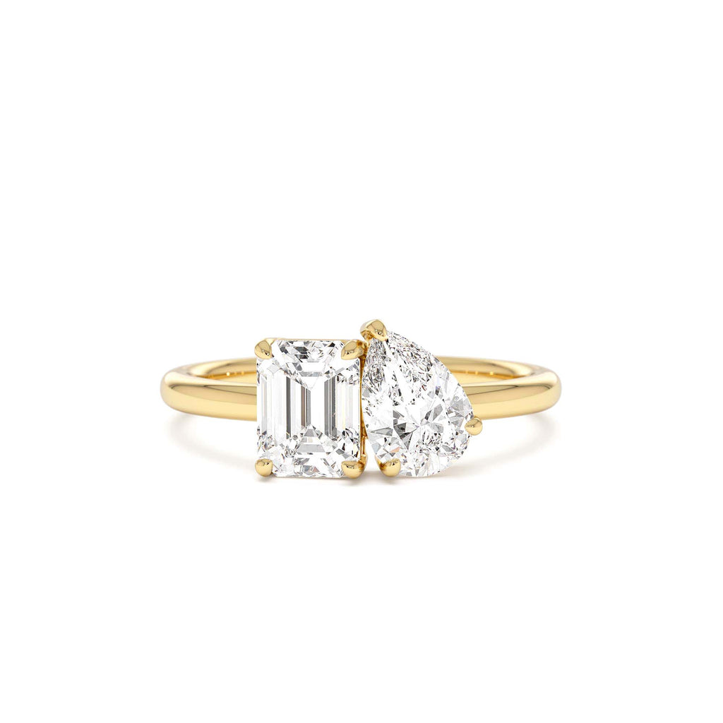 1.50 CTW 14K Emerald Cut and Pear Shaped Lab Grown Diamond Toi Et Moi Ring by Orlina Fine