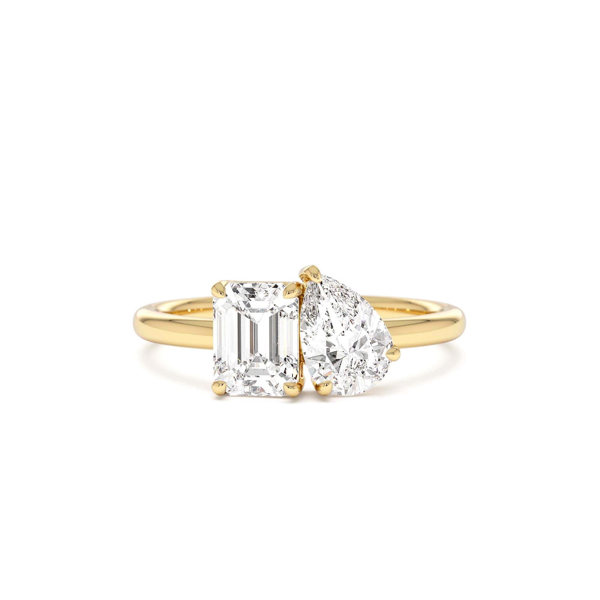 1.50 CTW 14K Emerald Cut and Pear Shaped Lab Grown Diamond Toi Et Moi Ring by Orlina Fine