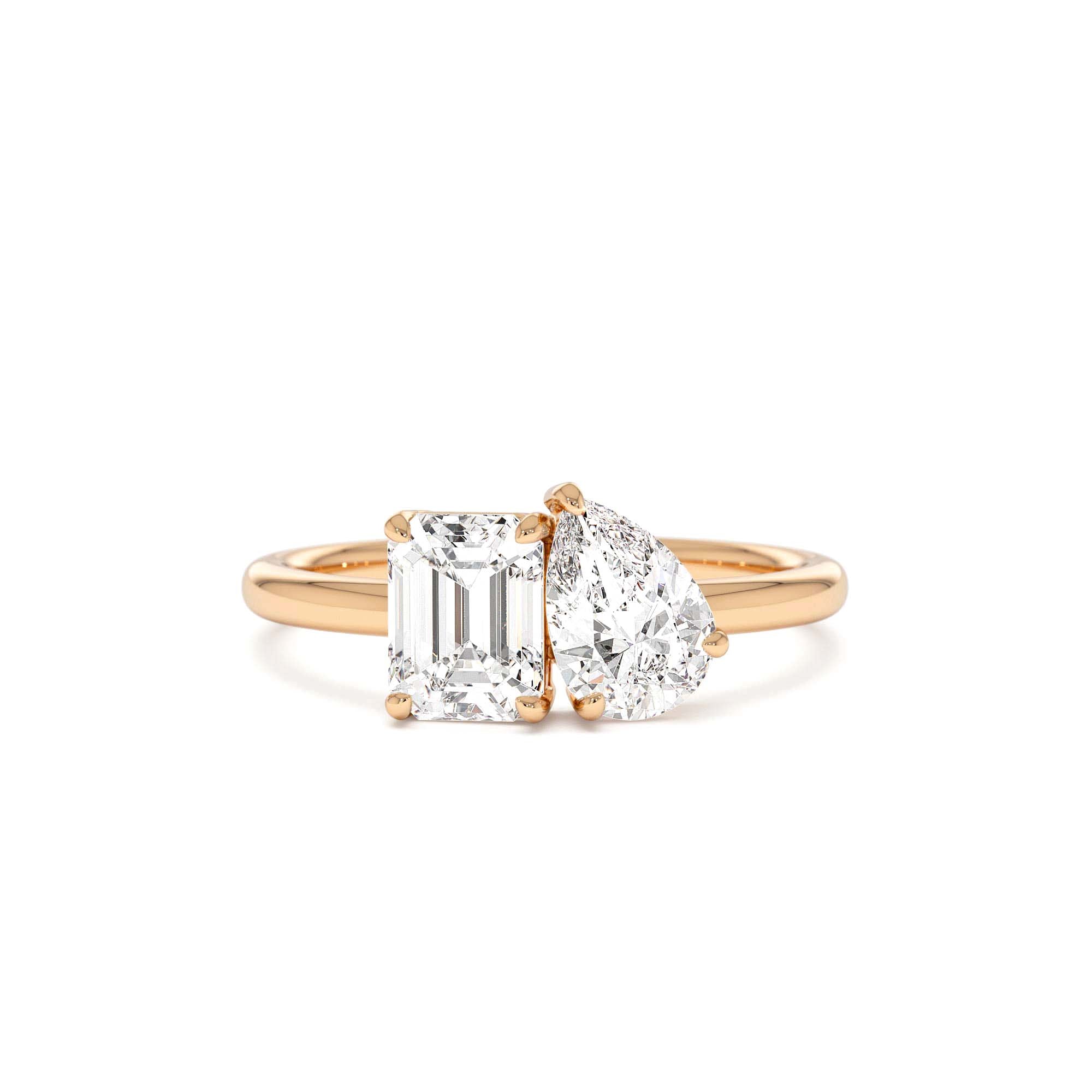1.50 CTW 14K Emerald Cut and Pear Shaped Lab Grown Diamond Toi Et Moi Ring - view 2