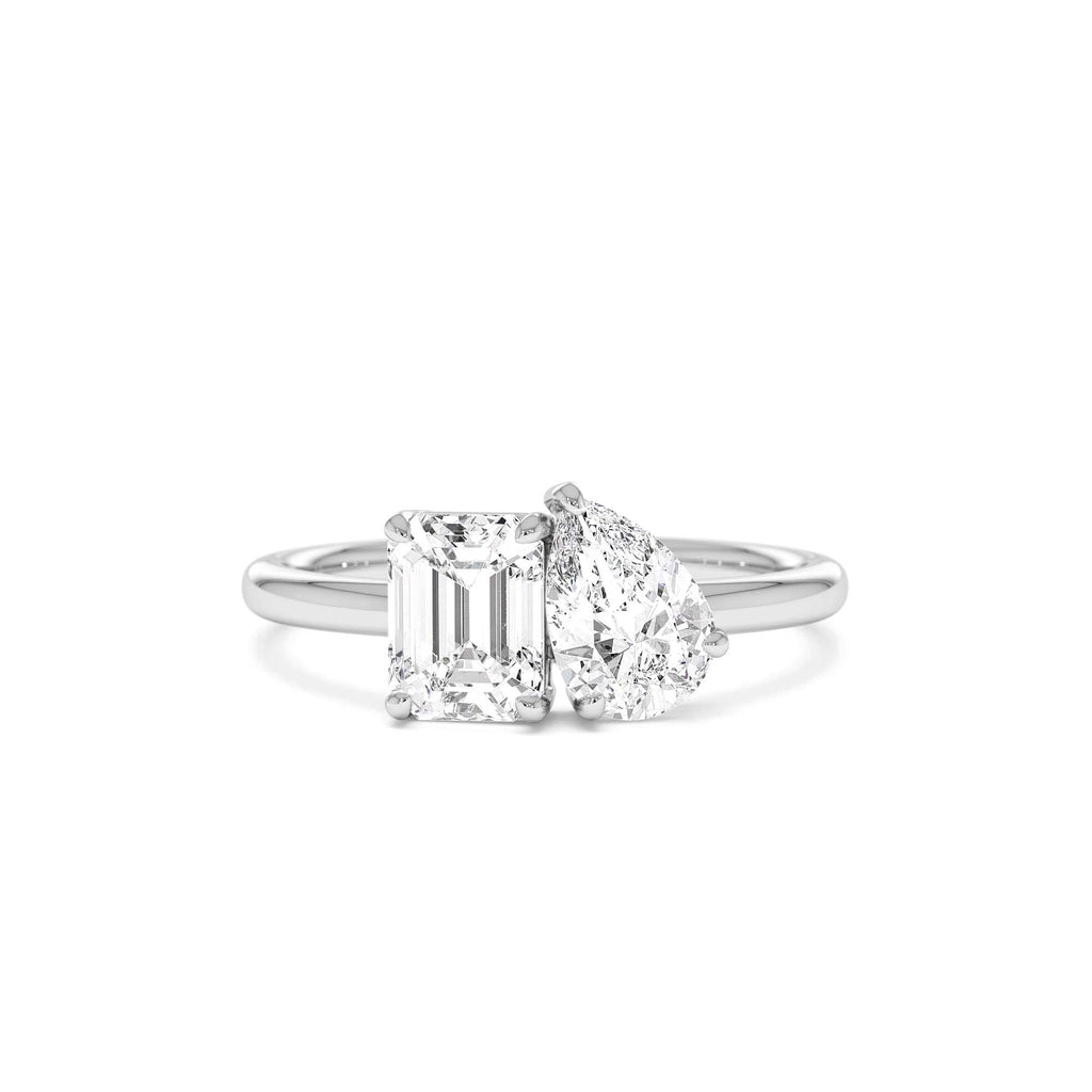 1.50 CTW 14K Emerald Cut and Pear Shaped Lab Grown Diamond Toi Et Moi Ring - view 3