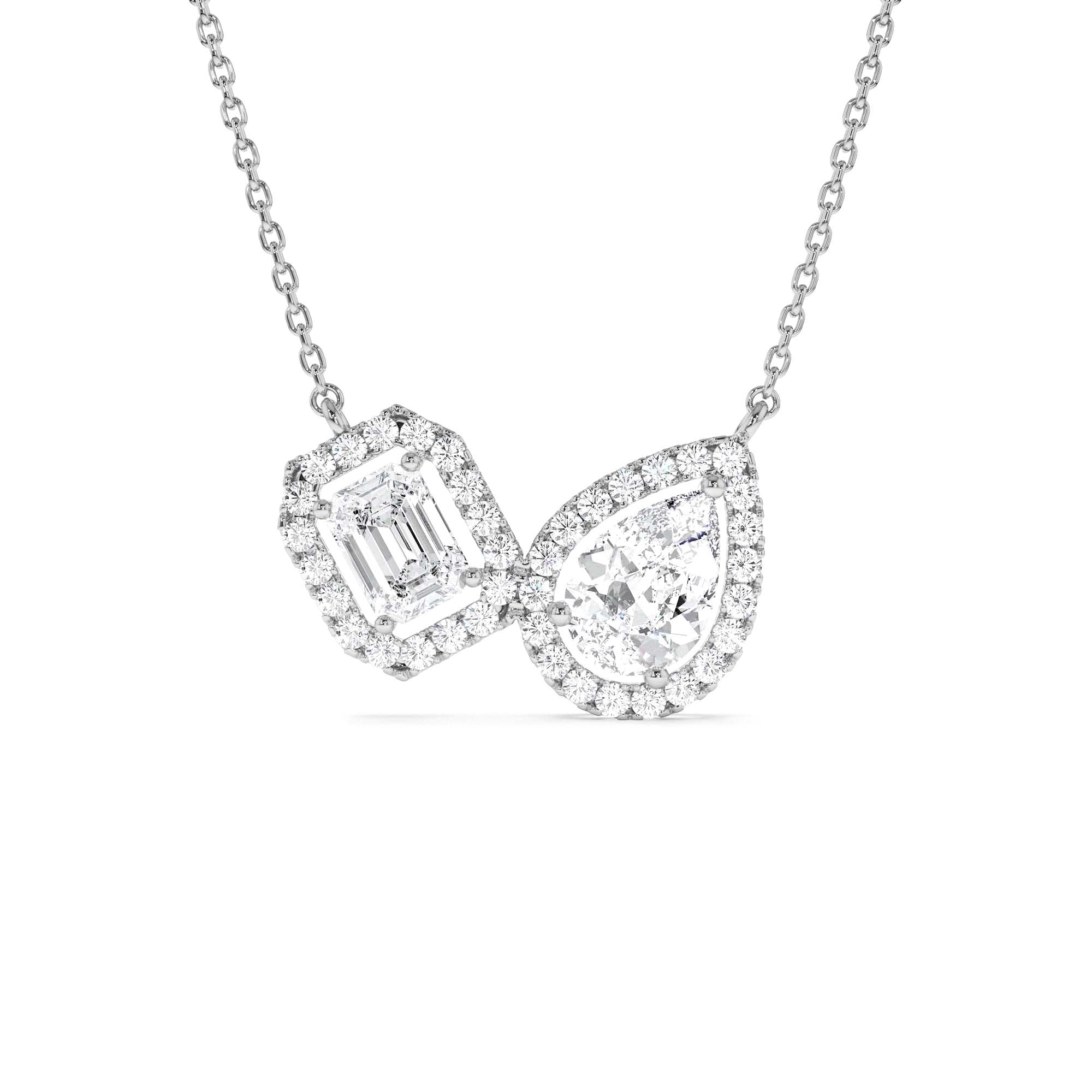 1.55 CTW Lab Grown Pear & Emerald Cut Toi et Moir Halo Setting Necklace - view 2