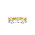 14k Wide Band Ring with Baguette and Round Diamond Cluster Accents by Orlina Fine
