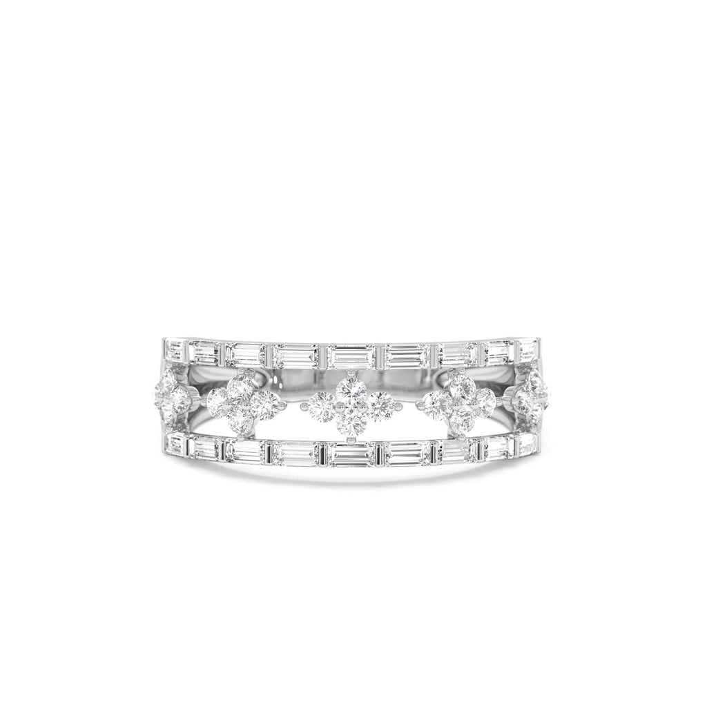 14k Wide Band Ring with Baguette and Round Diamond Cluster Accents - view 2