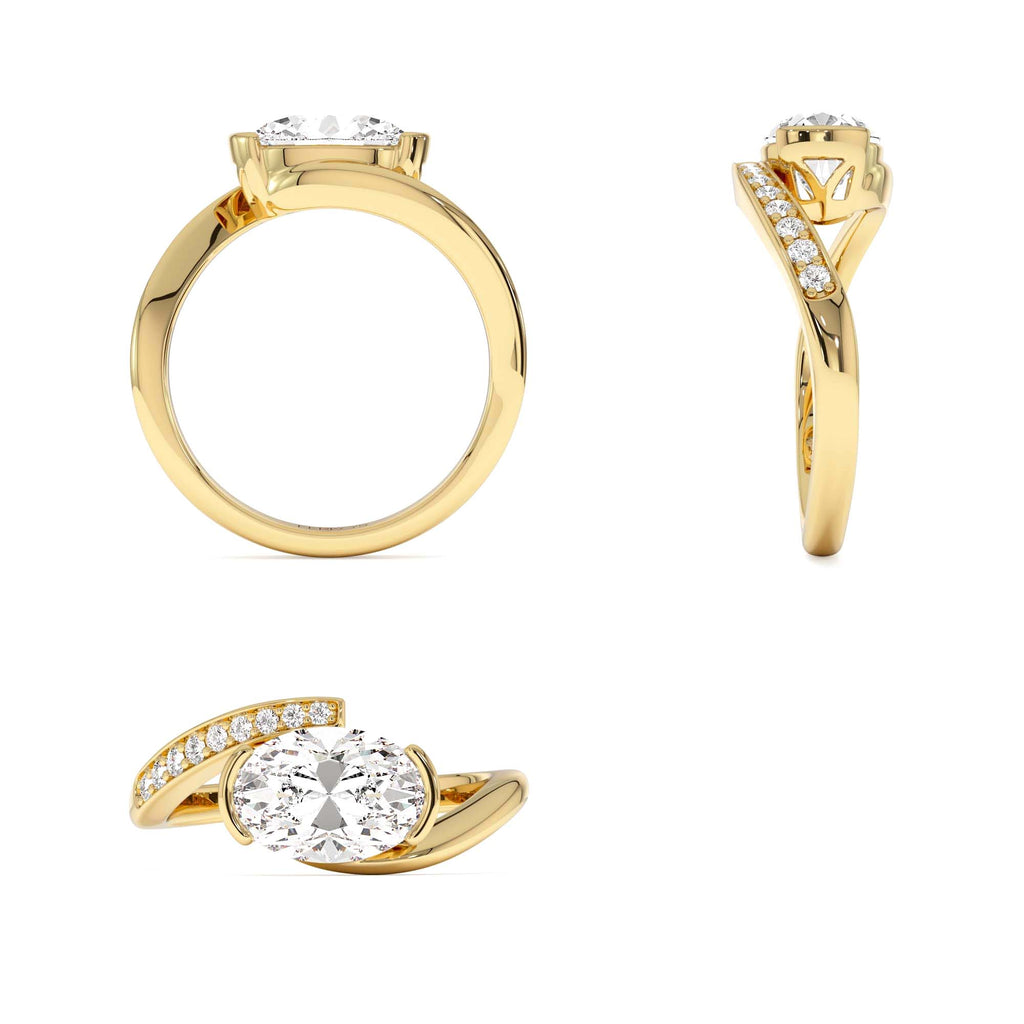 1.50 CTW 14K Lab Grown Oval Shaped Curved Pavé Band Enagement Ring - view 3