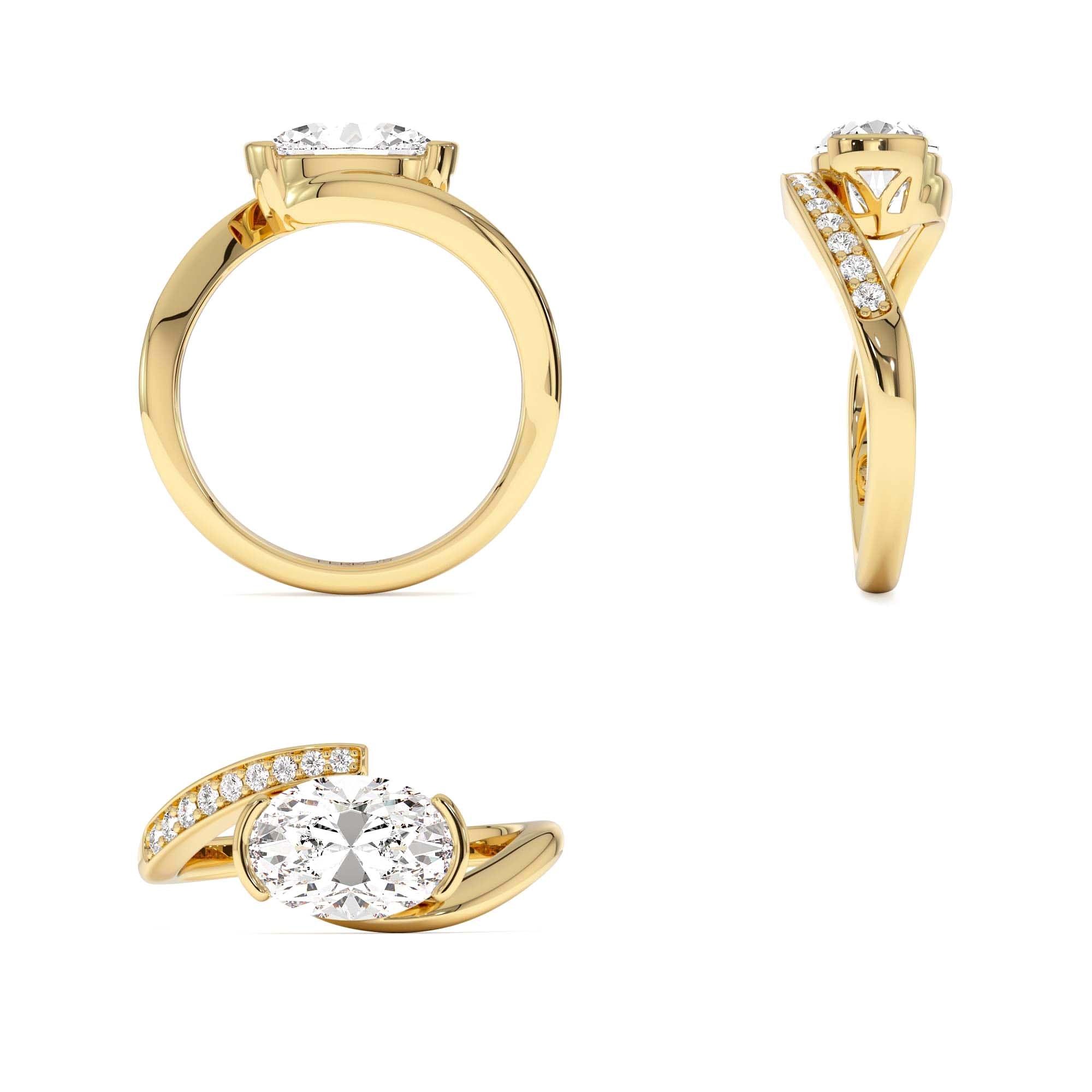 1.50 CTW 14K Lab Grown Oval Shaped Curved Pavé Band Enagement Ring - view 3