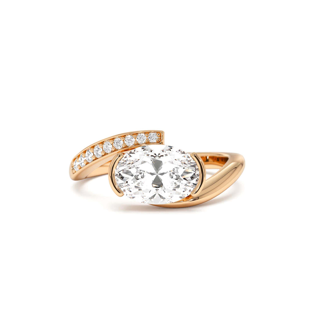 1.50 CTW 14K Lab Grown Oval Shaped Curved Pavé Band Enagement Ring - view 4