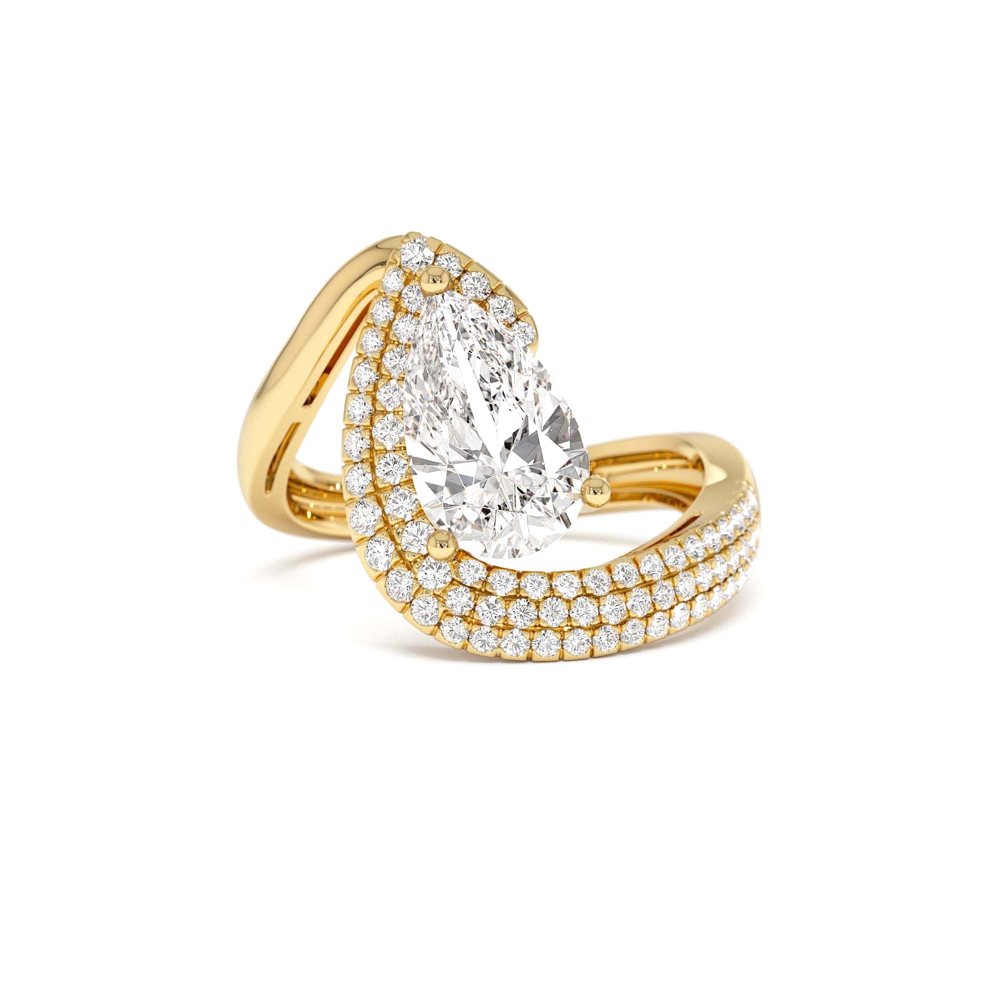 2.00 CTW 14K Gold Lab Grown Pear Shaped Triple Row Pave Band Engagement Ring by Orlina Fine