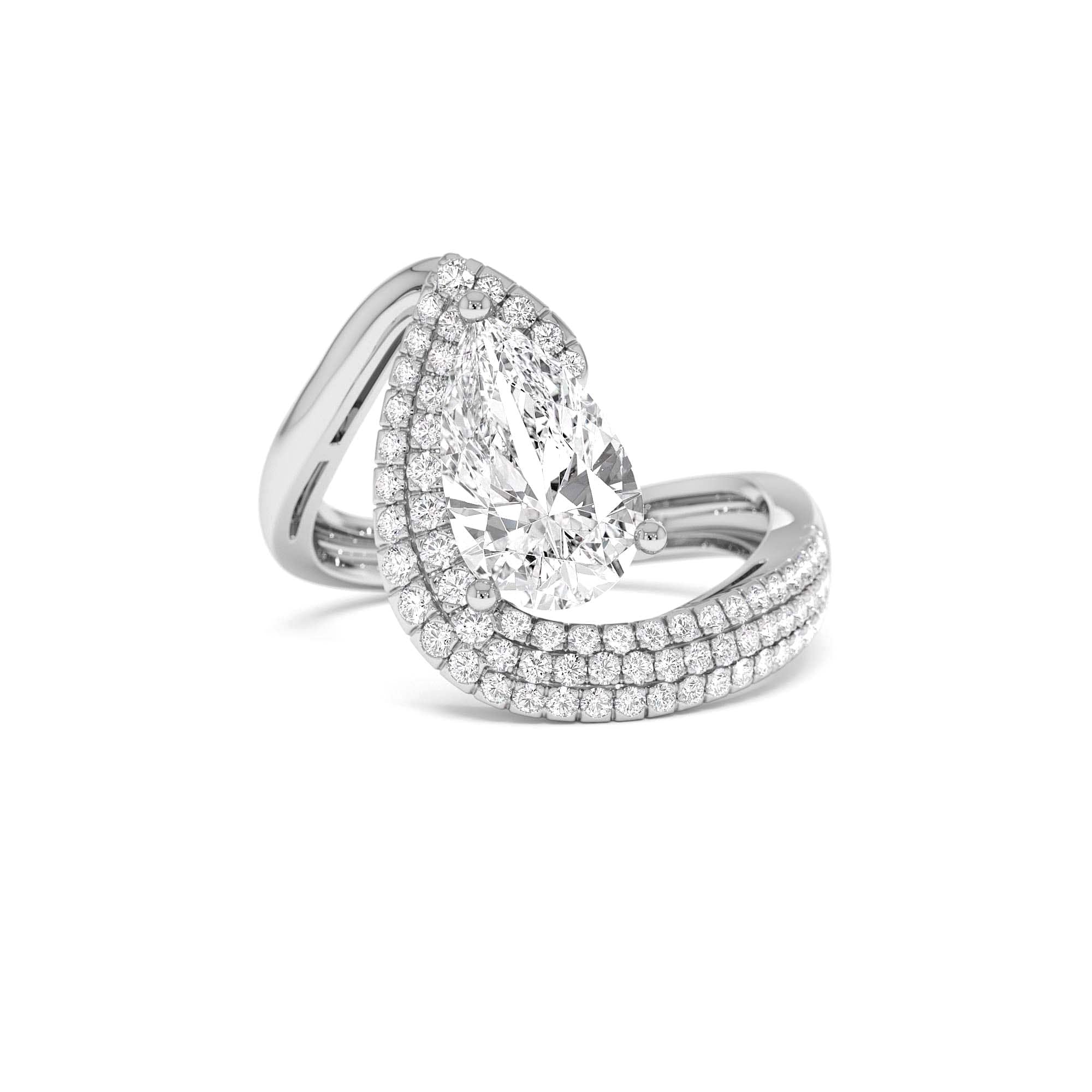 2.00 CTW 14K Gold Lab Grown Pear Shaped Triple Row Pave Band Engagement Ring - view 2