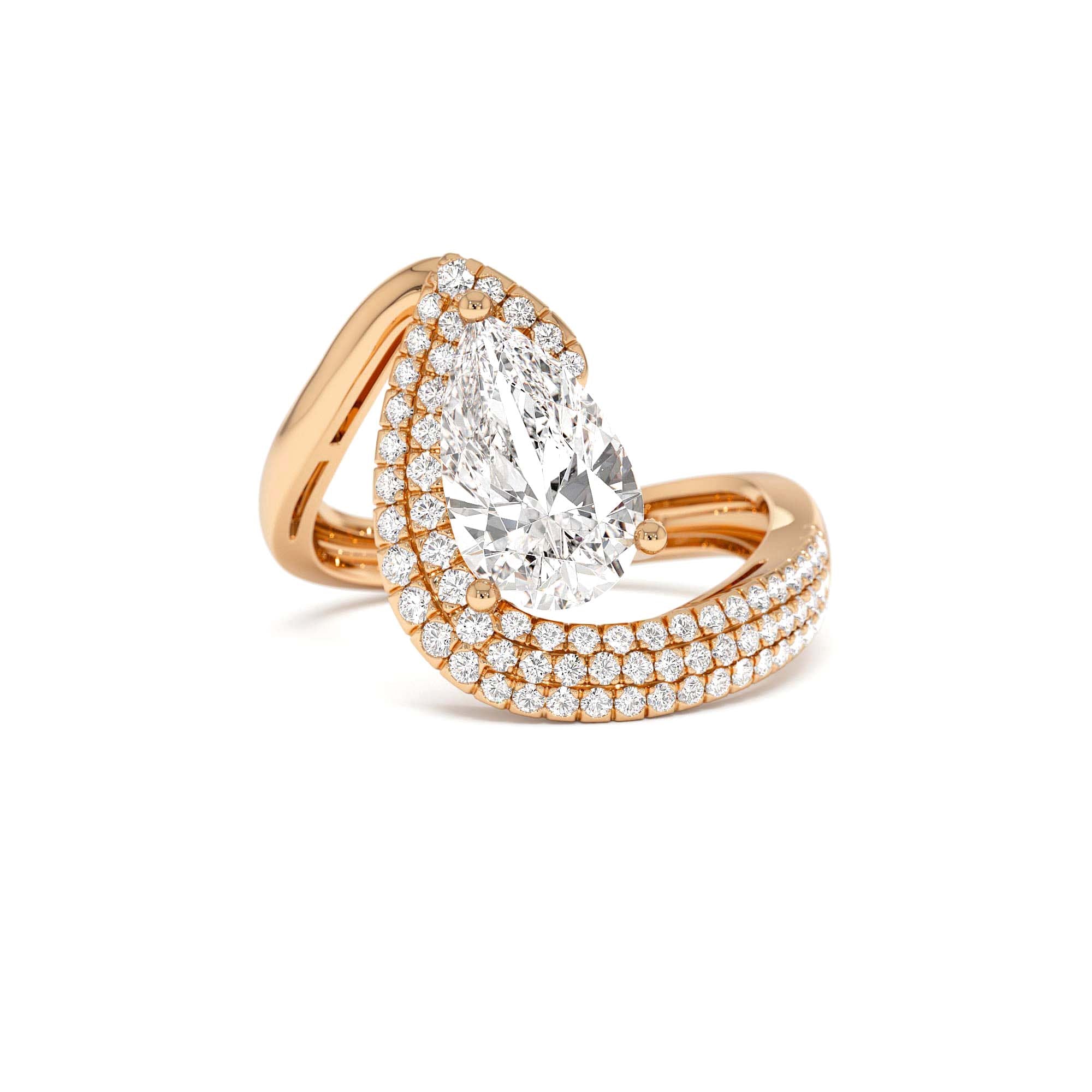 2.00 CTW 14K Gold Lab Grown Pear Shaped Triple Row Pave Band Engagement Ring - view 3