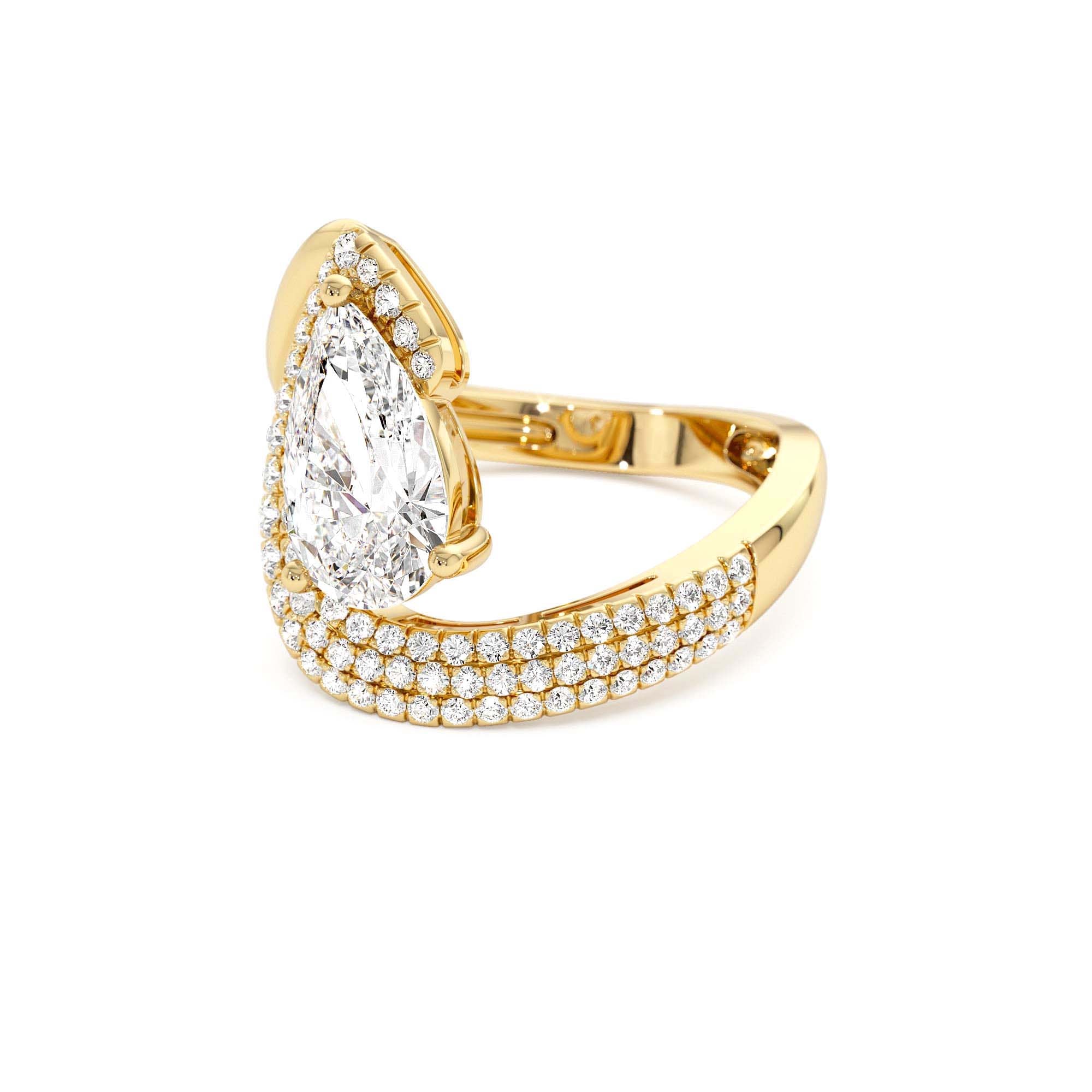 2.00 CTW 14K Gold Lab Grown Pear Shaped Triple Row Pave Band Engagement Ring - view 4