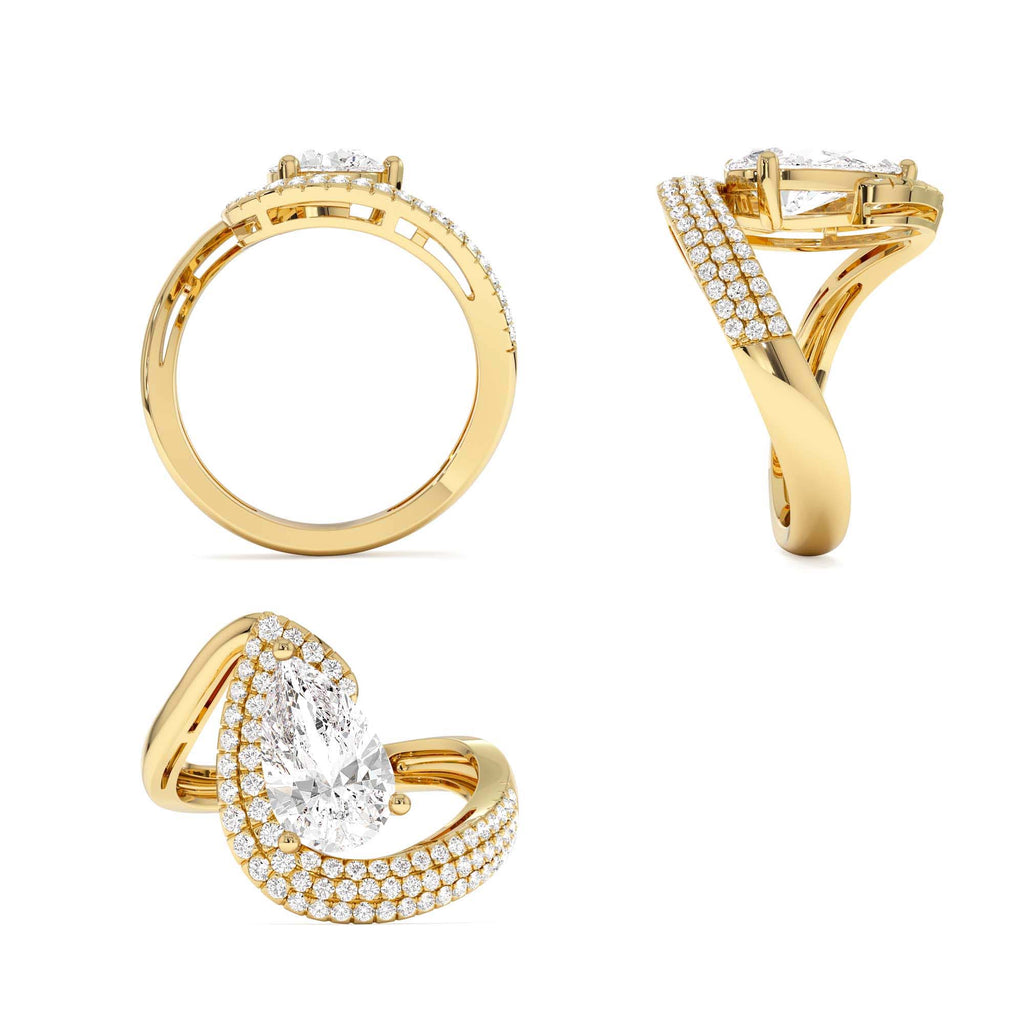 2.00 CTW 14K Gold Lab Grown Pear Shaped Triple Row Pave Band Engagement Ring - view 5