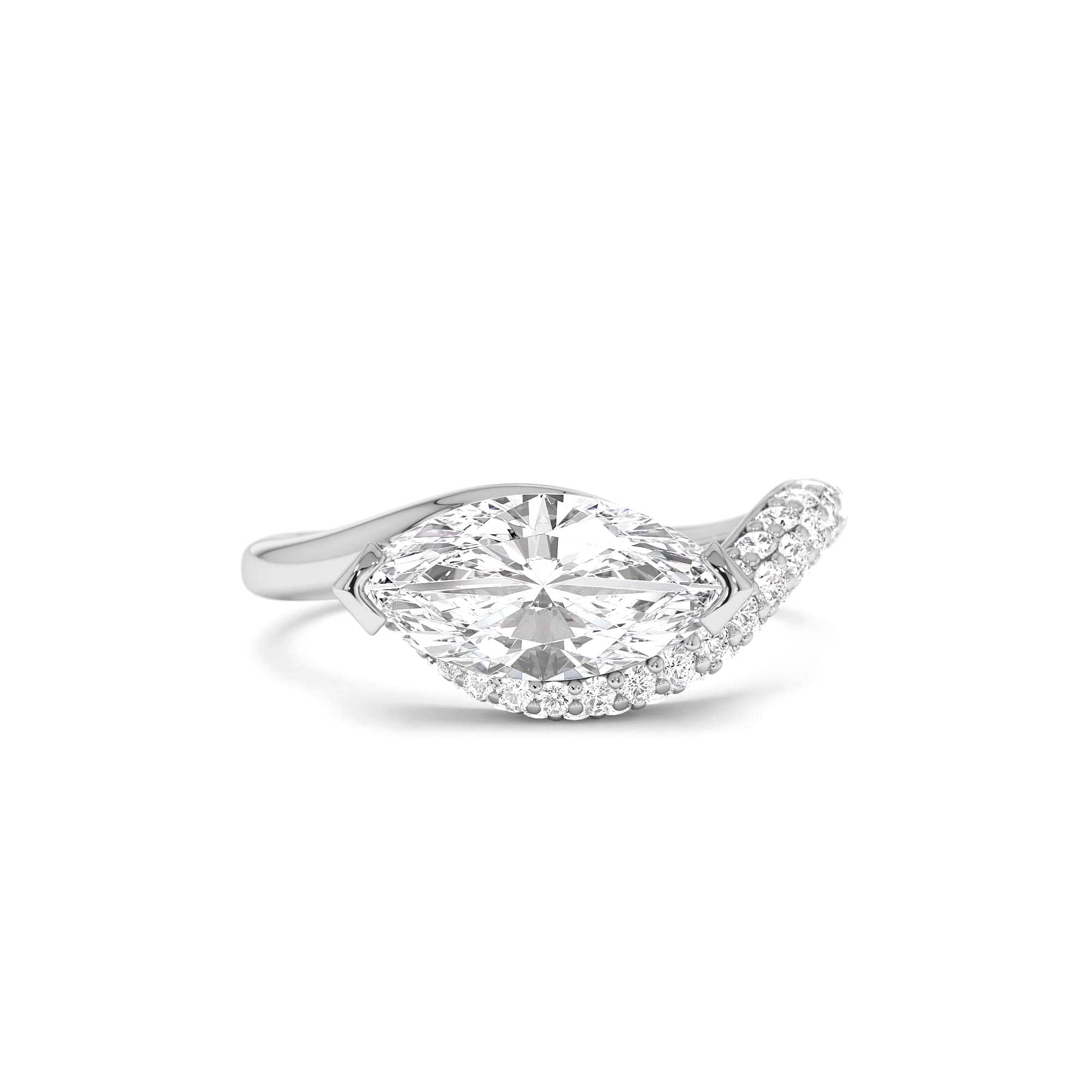 1.55 CTW 14K Lab Grown Marqusie Shaped Curved Pavé Band Enagement Ring - view 3