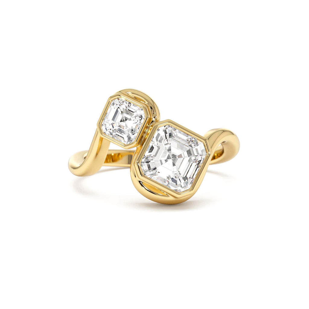 2.10 CTW 14K Bezel Setting Asscher Cut Lab Grown Diamond Unique Toi Moi Ring by Orlina Fine