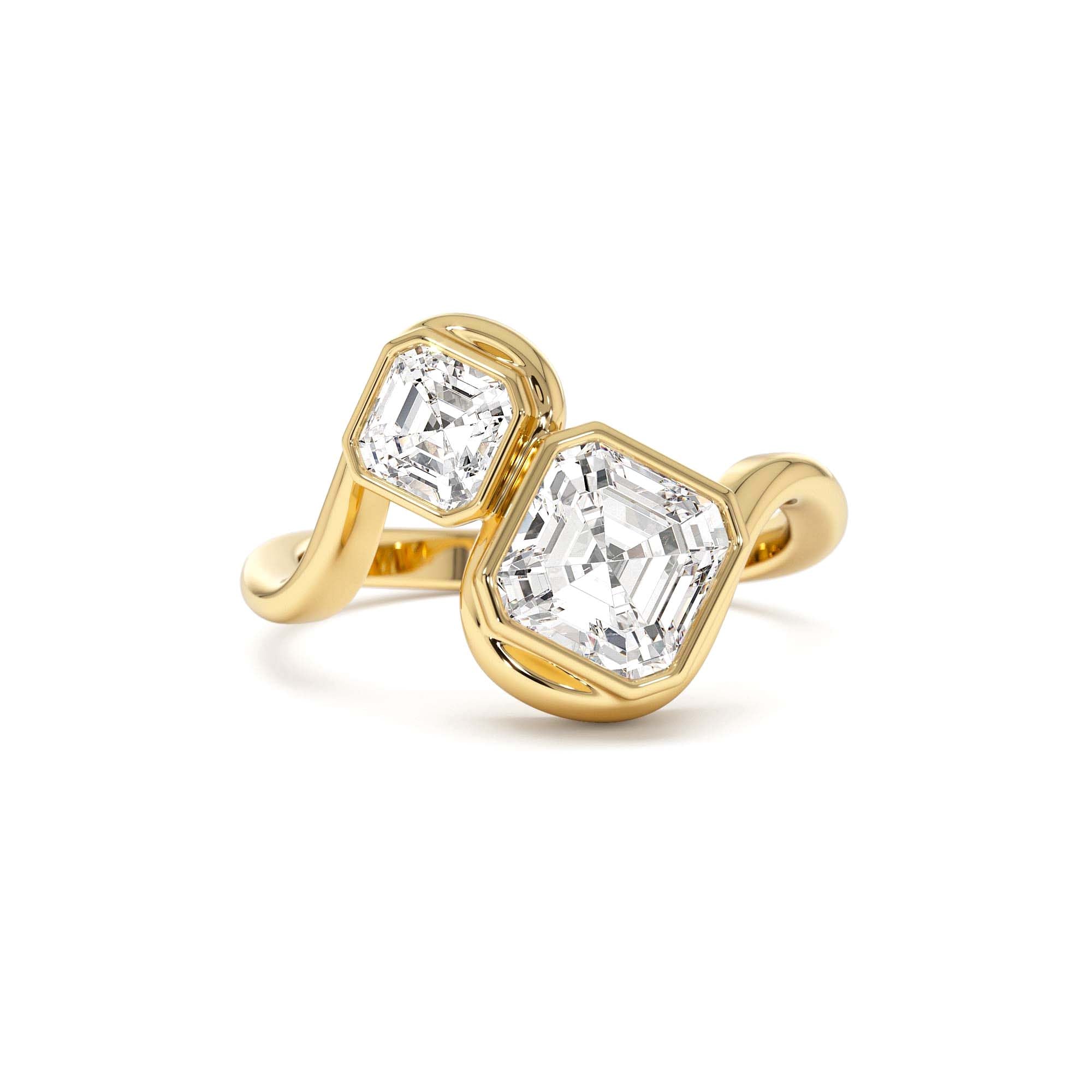 2.10 CTW 14K Bezel Setting Asscher Cut Lab Grown Diamond Unique Toi Moi Ring by Orlina Fine
