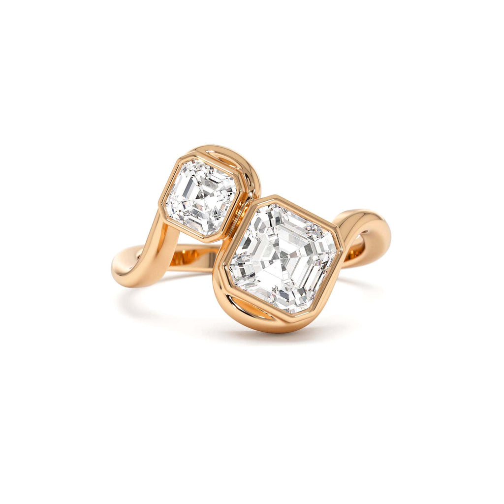 2.10 CTW 14K Bezel Setting Asscher Cut Lab Grown Diamond Unique Toi Moi Ring - view 2