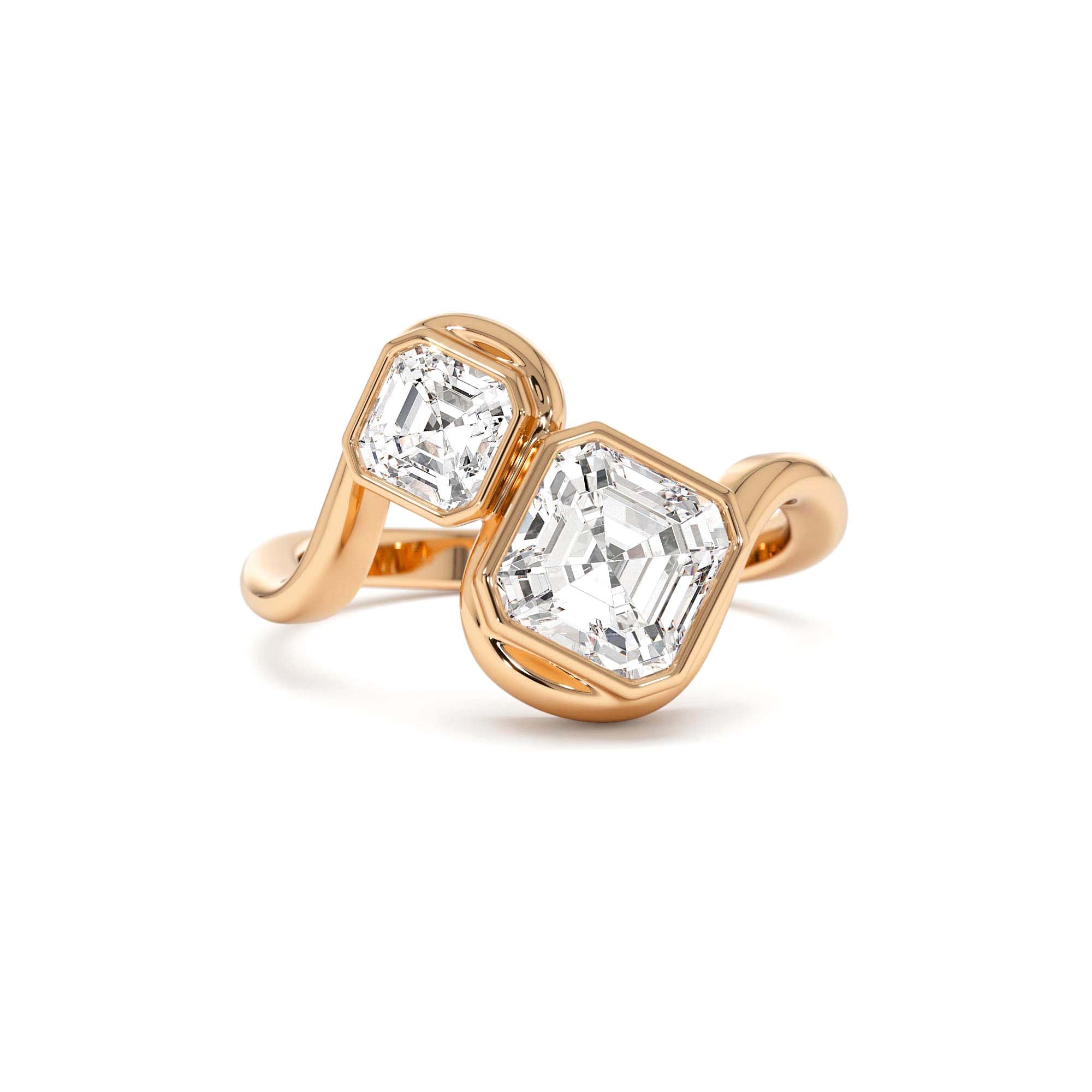 2.10 CTW 14K Bezel Setting Asscher Cut Lab Grown Diamond Unique Toi Moi Ring - view 2