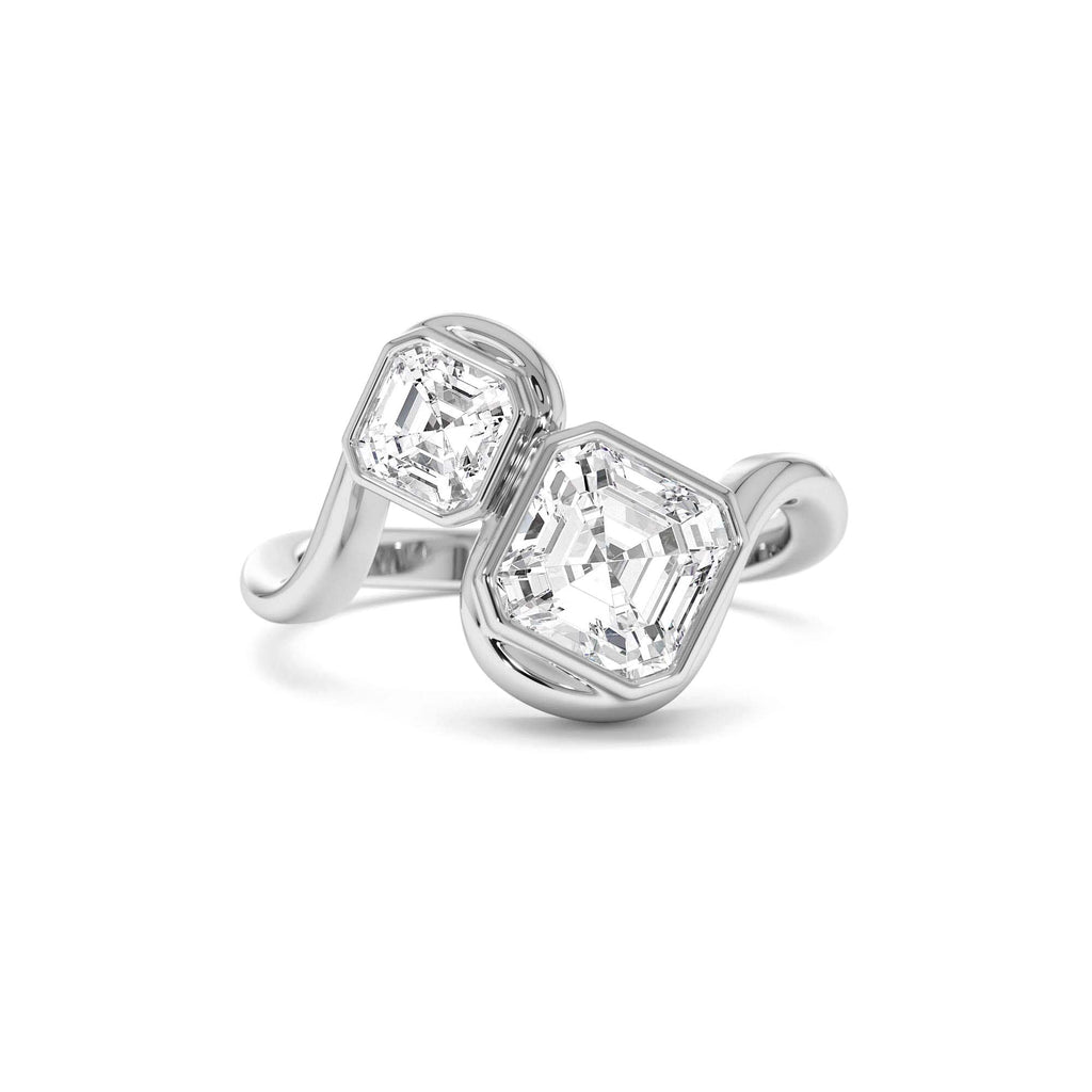 2.10 CTW 14K Bezel Setting Asscher Cut Lab Grown Diamond Unique Toi Moi Ring - view 3