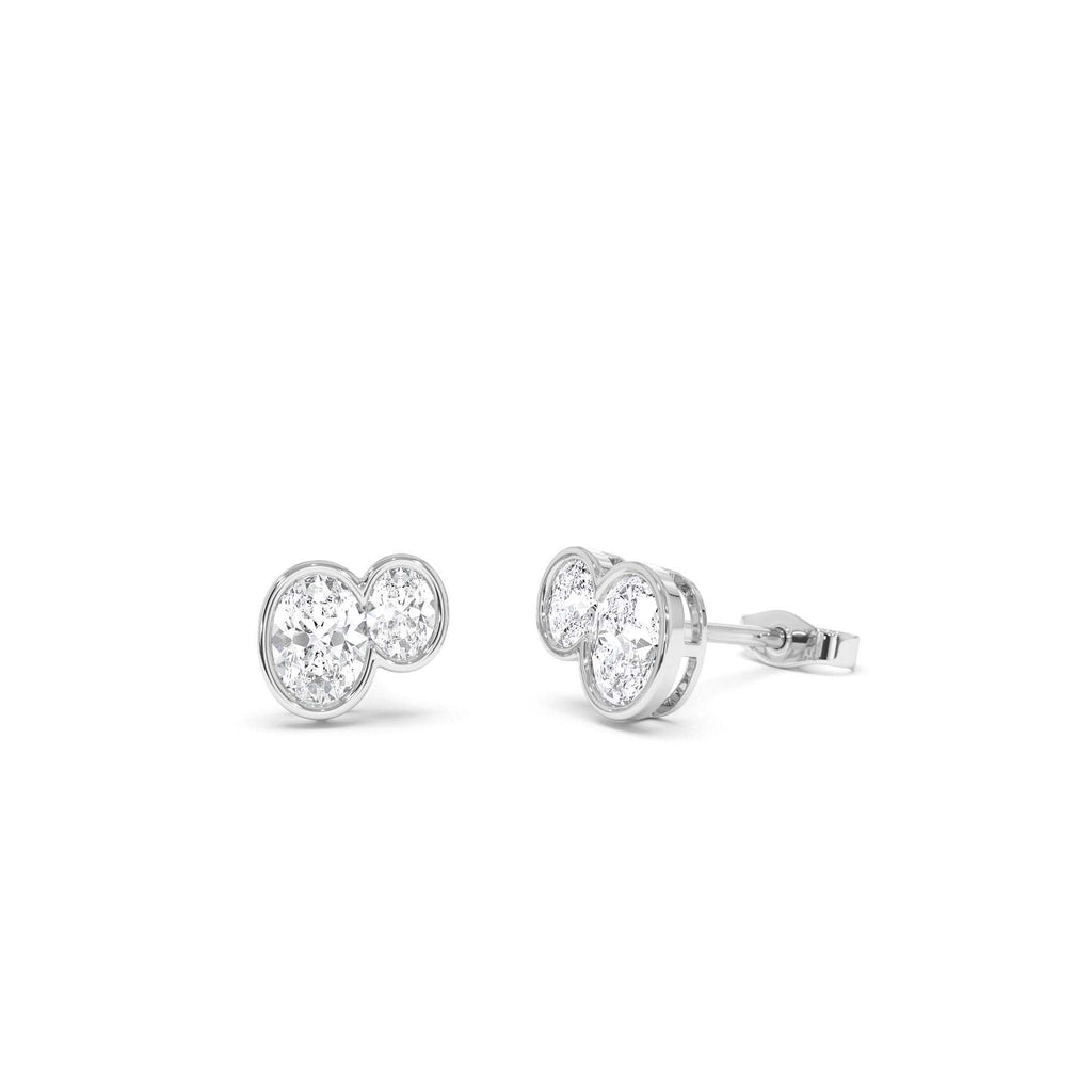 1.00 CTW 14K Lab Grown Oval Shaped Diamond Double Bezel Stud Earrings - view 2