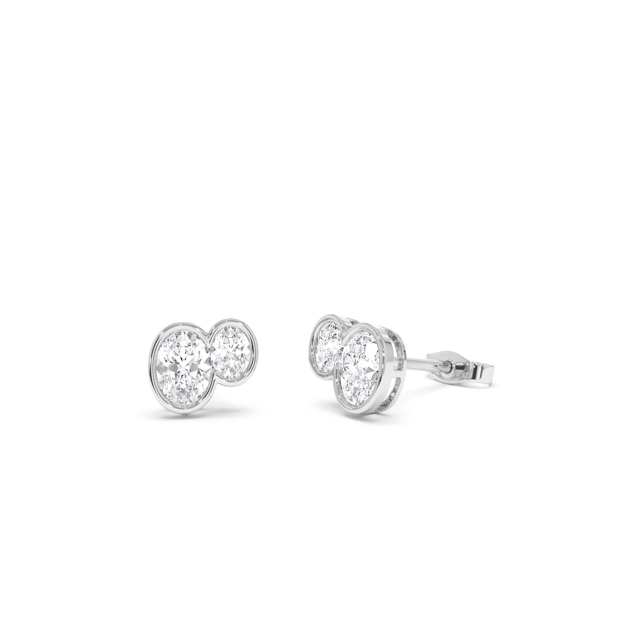 1.00 CTW 14K Lab Grown Oval Shaped Diamond Double Bezel Stud Earrings - view 2