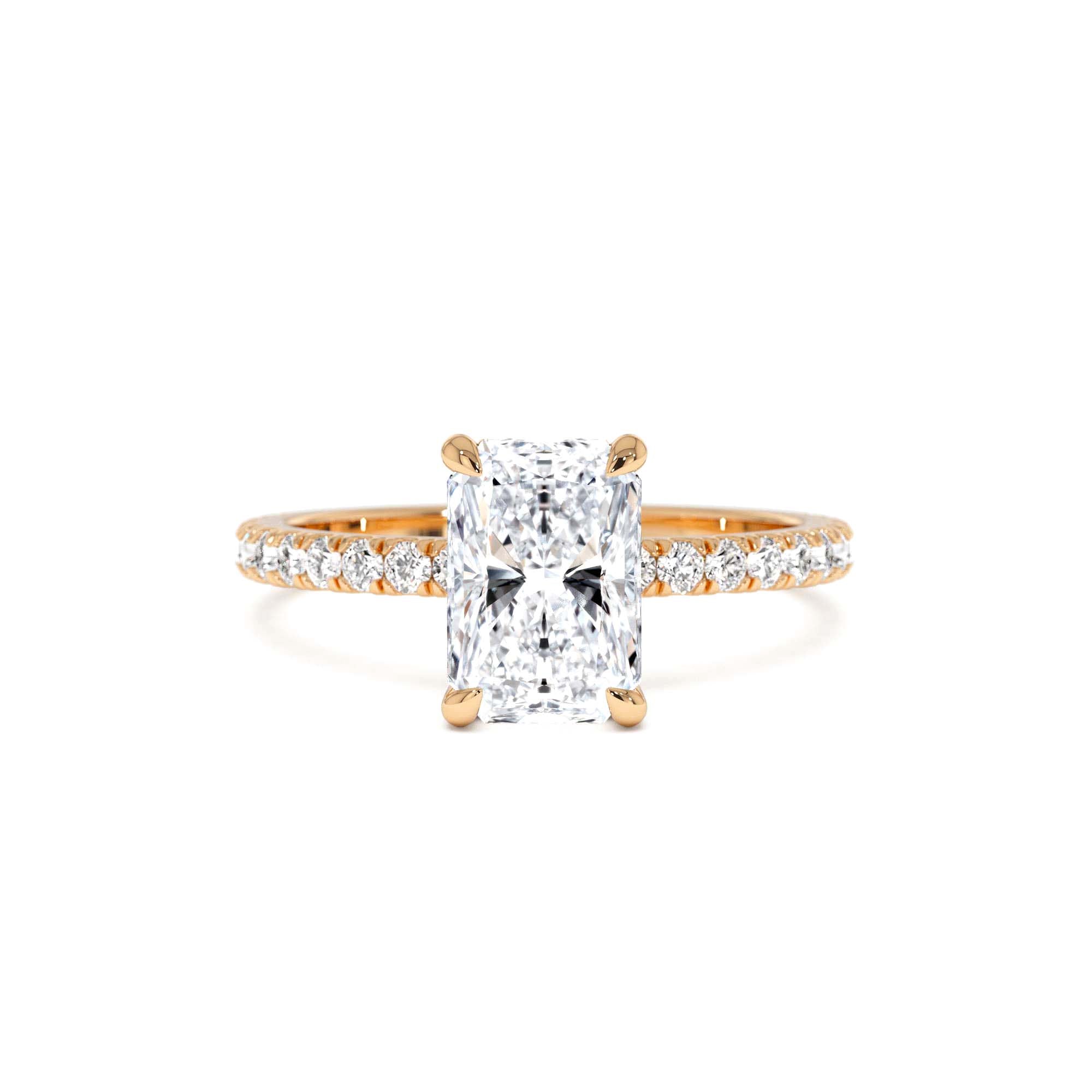 2.00 Ctw 14k Radiant Cut Lab Grown Diamond Pavé Band Ring with Hidden Halo – Delara - view 2