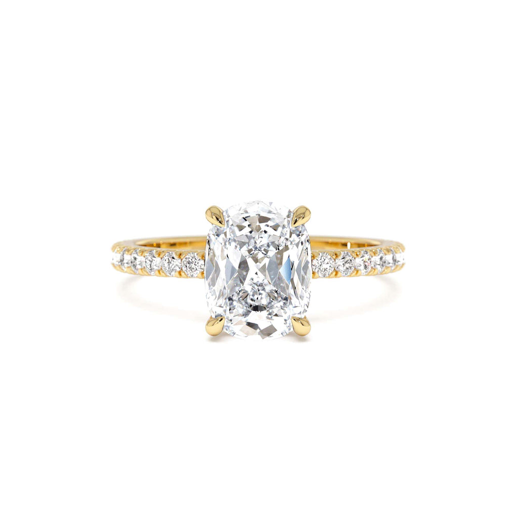 2.00 Ctw 14k Cushion Cut Lab Grown Diamond Pavé Band Ring with Hidden Halo – Renée by Orlina Fine