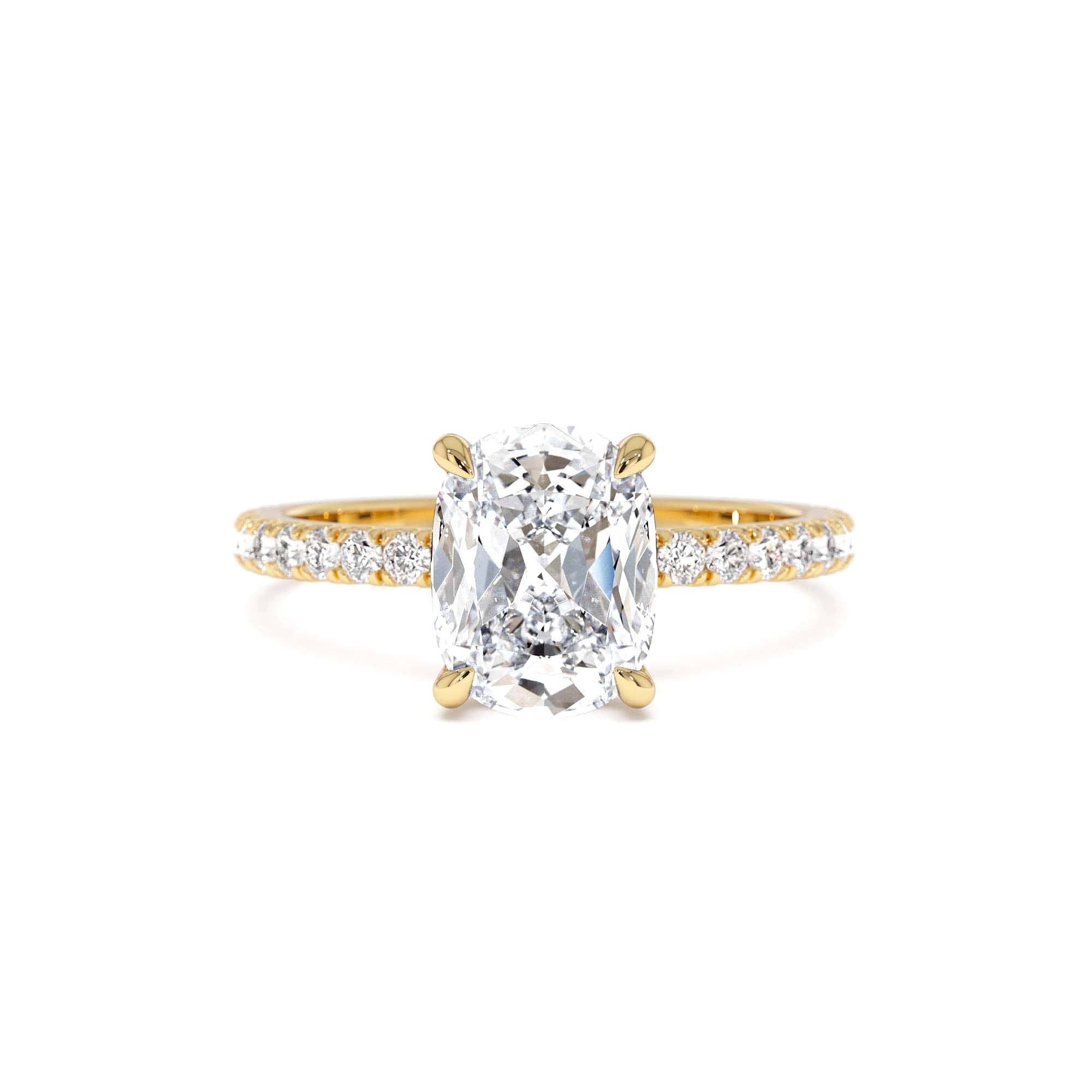 2.00 Ctw 14k Cushion Cut Lab Grown Diamond Pavé Band Ring with Hidden Halo – Renée by Orlina Fine