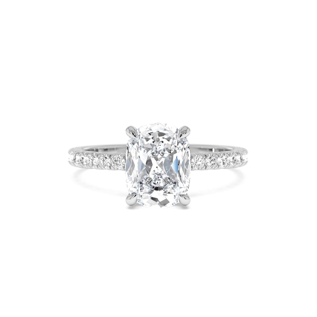 2.00 Ctw 14k Cushion Cut Lab Grown Diamond Pavé Band Ring with Hidden Halo – Renée - view 2