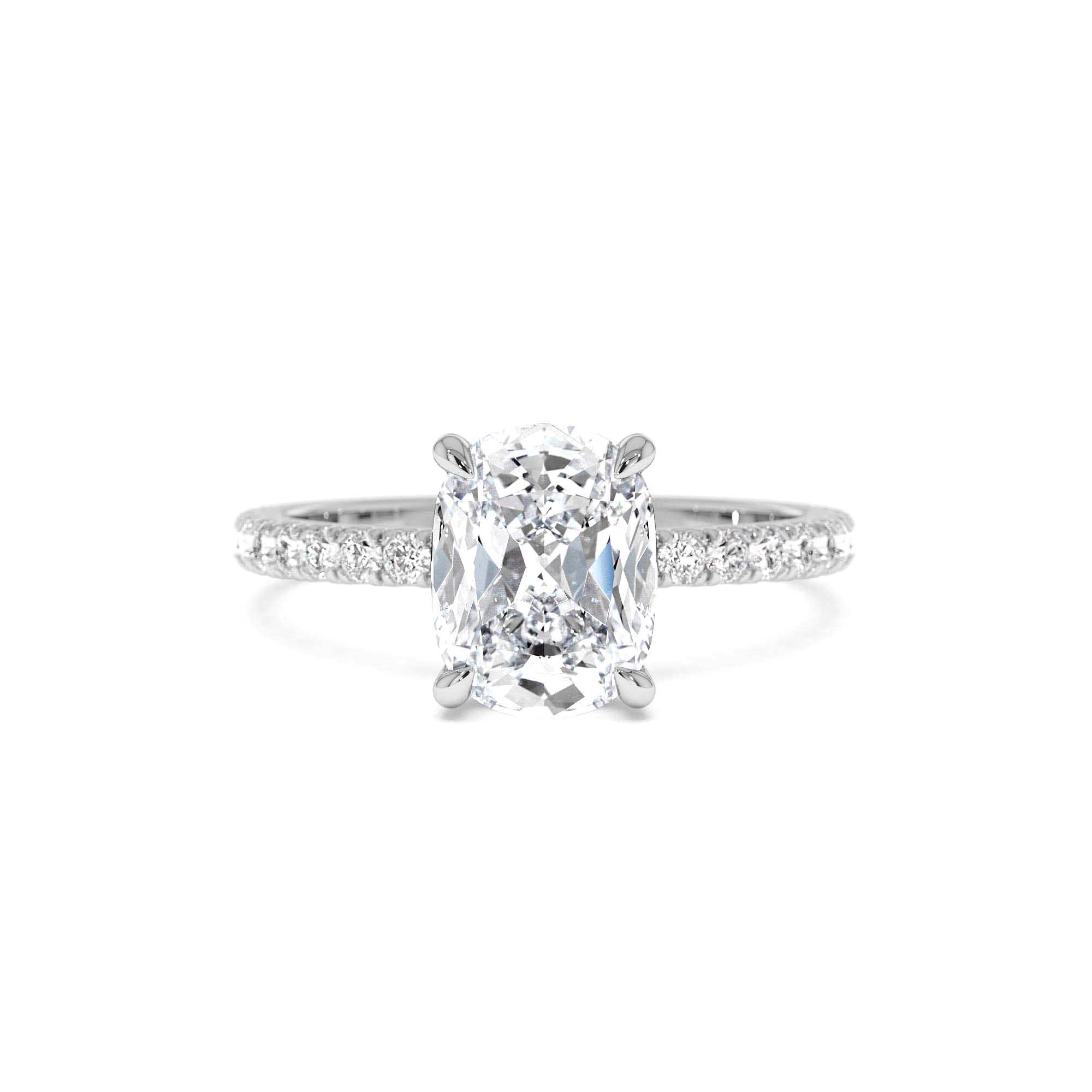 2.00 Ctw 14k Cushion Cut Lab Grown Diamond Pavé Band Ring with Hidden Halo – Renée - view 2